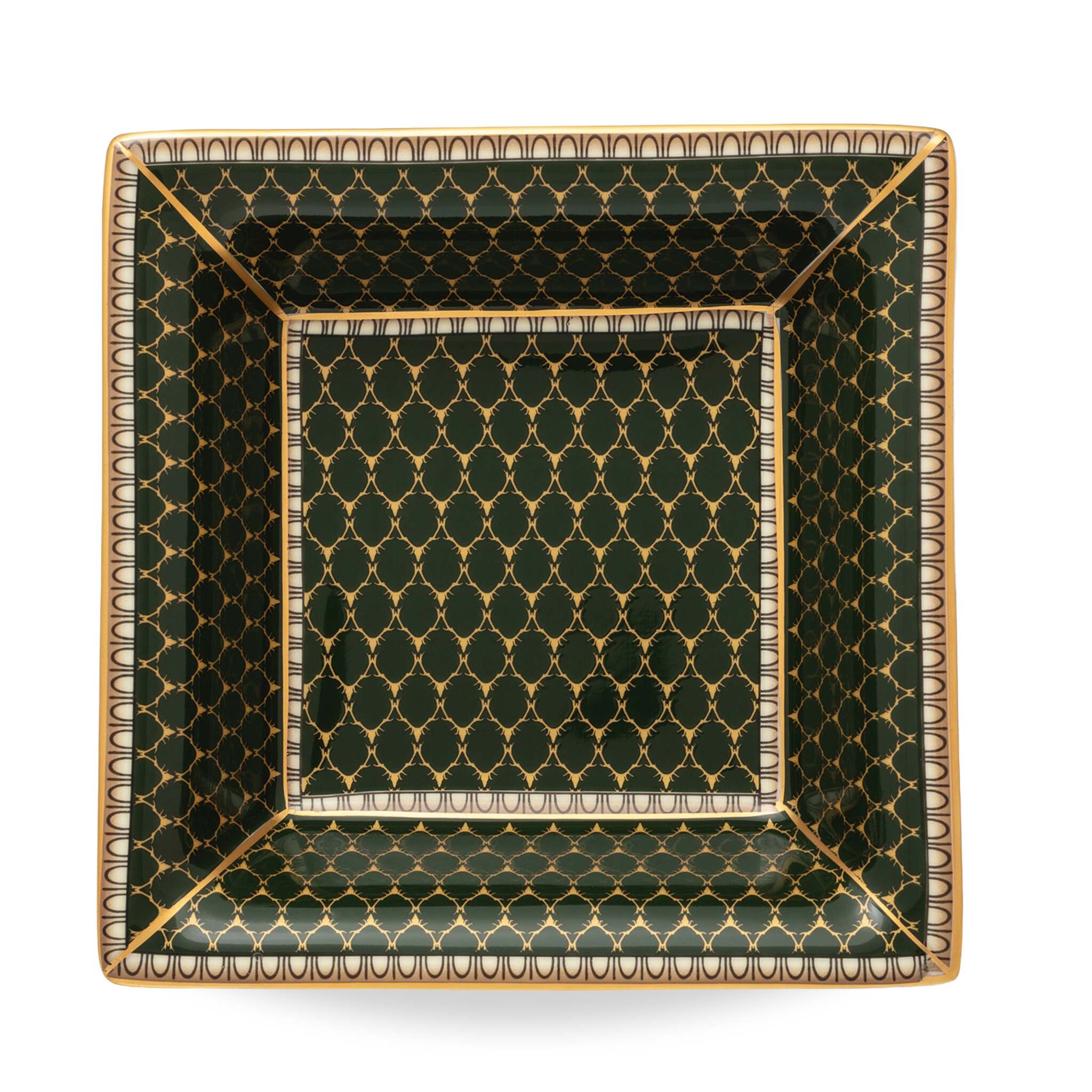 Halcyon Days Antler Trellis Green - Fine Bone China Square Trinket Tray