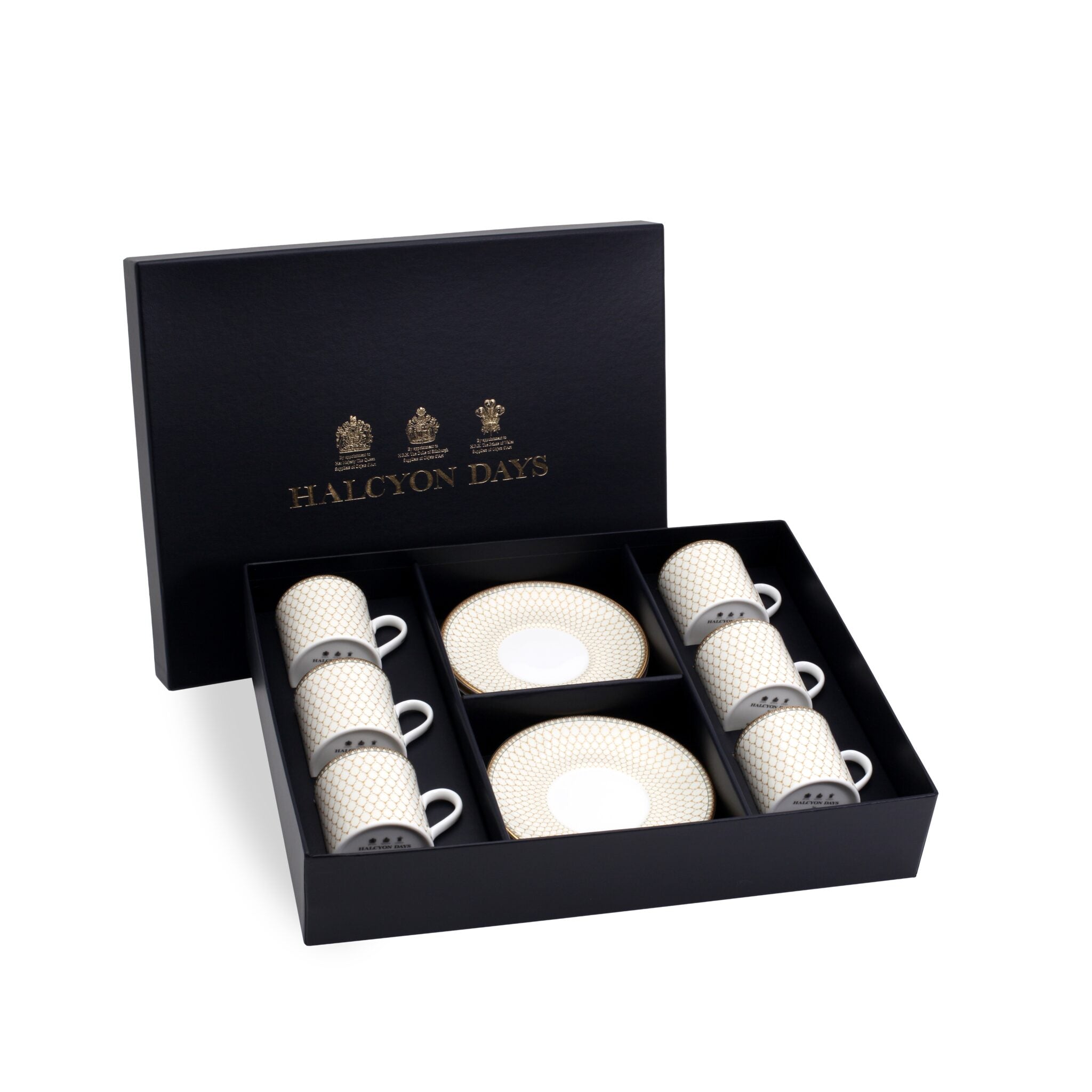 Halcyon Days Antler Trellis Ivory - Fine Bone China Coffee Cup & Saucer - Box Set of 6