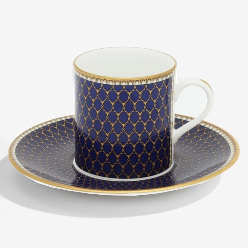 Halcyon Days Antler Trellis Midnight - Fine Bone China Coffee Cup & Saucer Tea Set