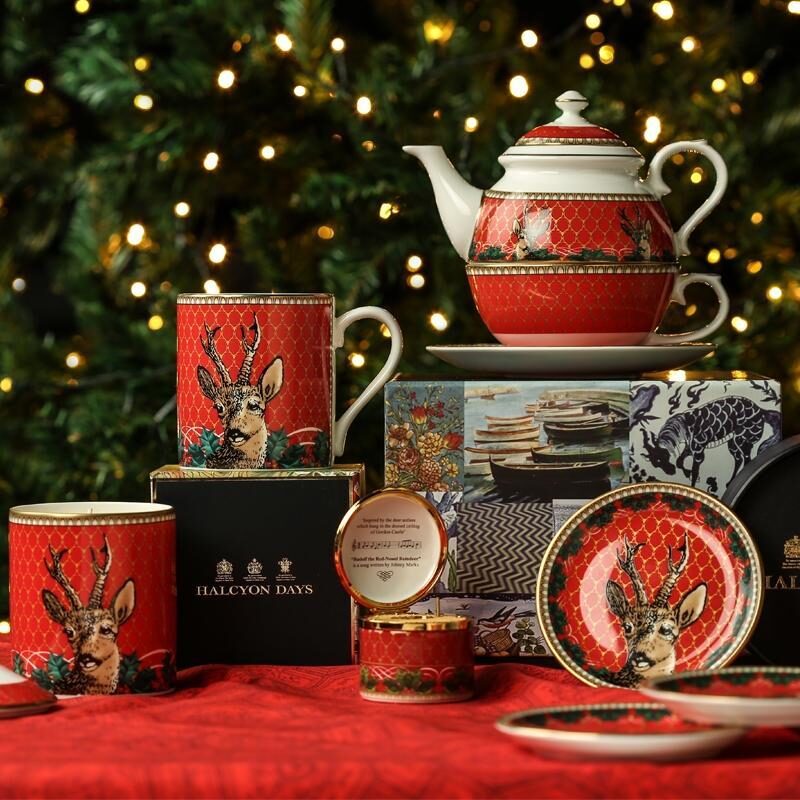 Halcyon Days Antler Trellis & Stag Red Mug, alternate view