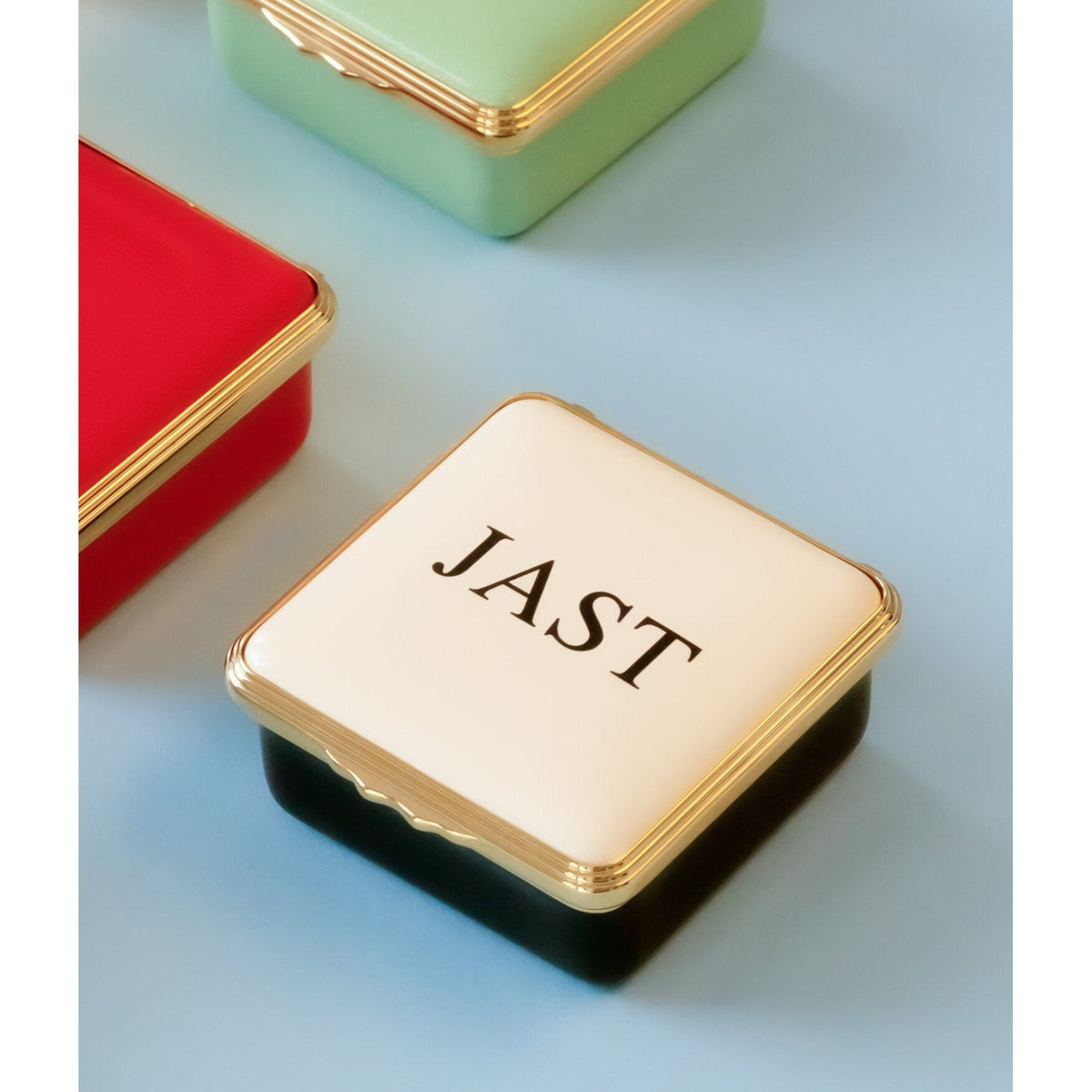 Halcyon Days Blank Canvas Enamel Box in White & Black, alternate view