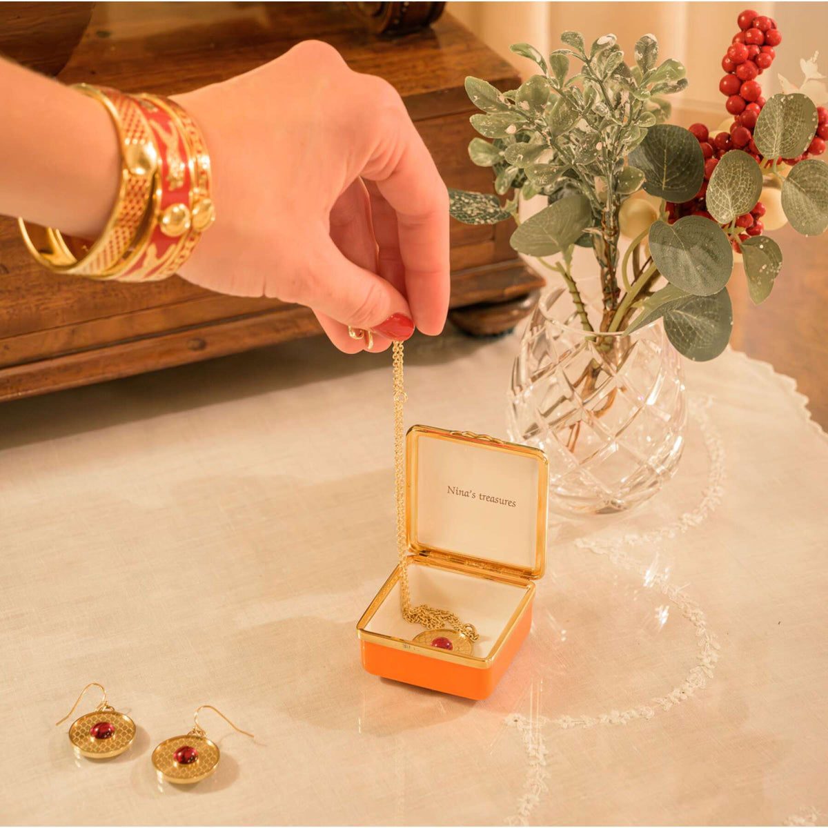Halcyon Days Blank Canvas Orange Enamel Box, alternate view