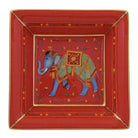 Halcyon Days Ceremonial Indian Elephant Square Trinket Tray in Red