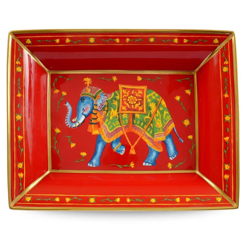 Halcyon Days Ceremonial Indian Elephant Trinket Tray in Red