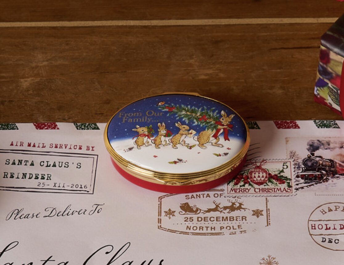 Halcyon Days Christmas Is Family Enamel Box