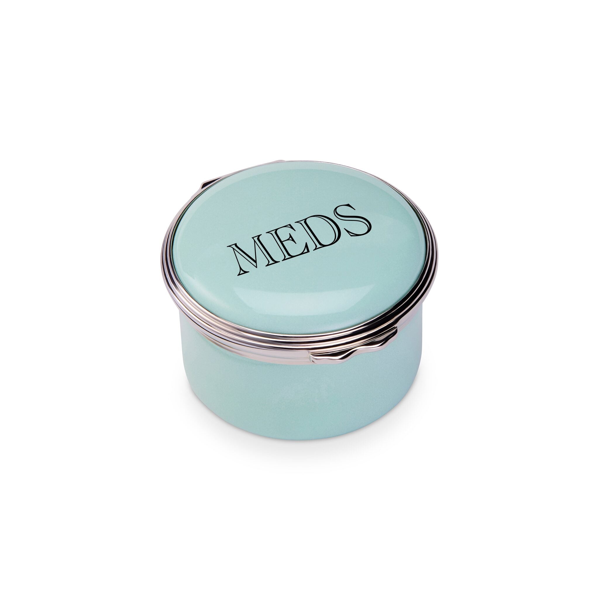 Halcyon Days D.R. Harris Round "Meds" Enamel Box in Celadon Green