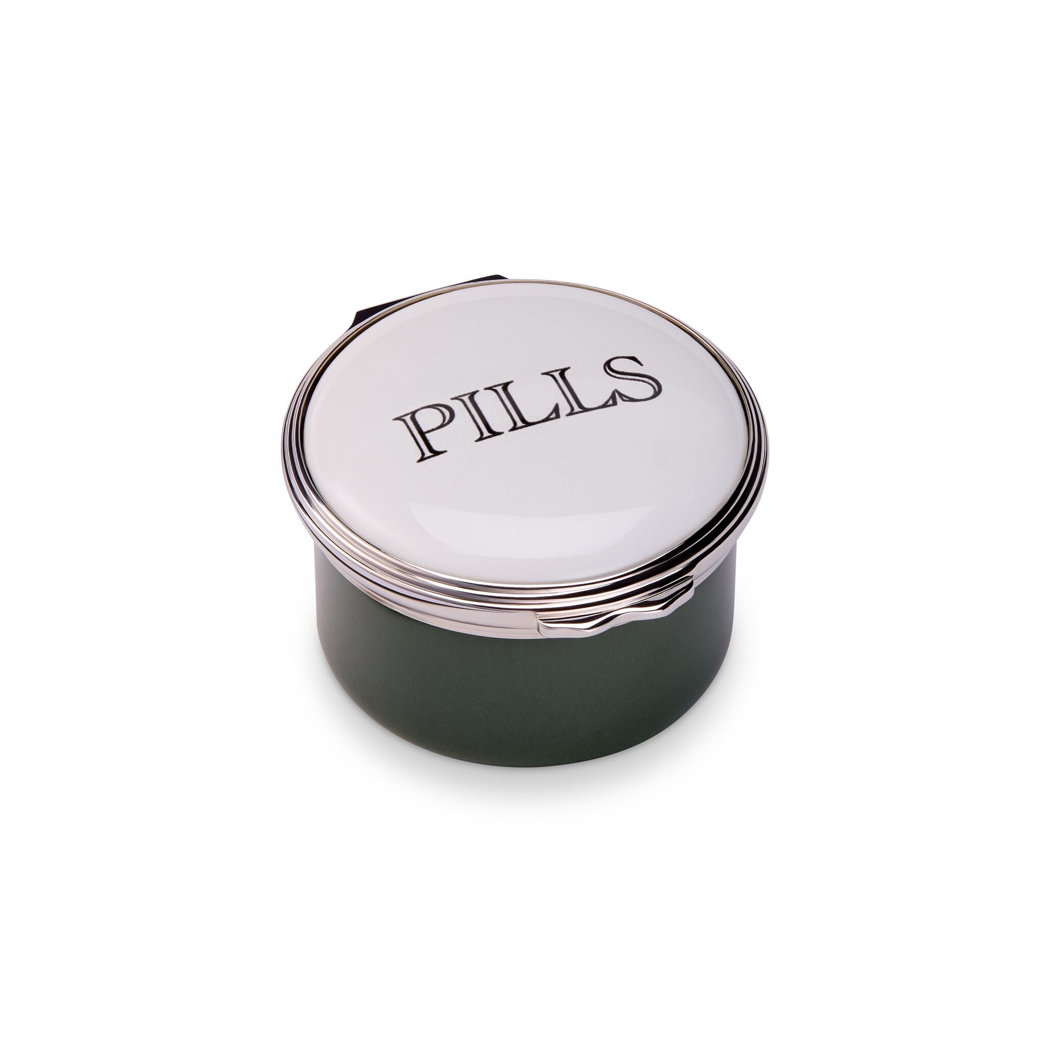Halcyon Days D.R. Harris Round "Pills" Enamel Box in Balmoral Green