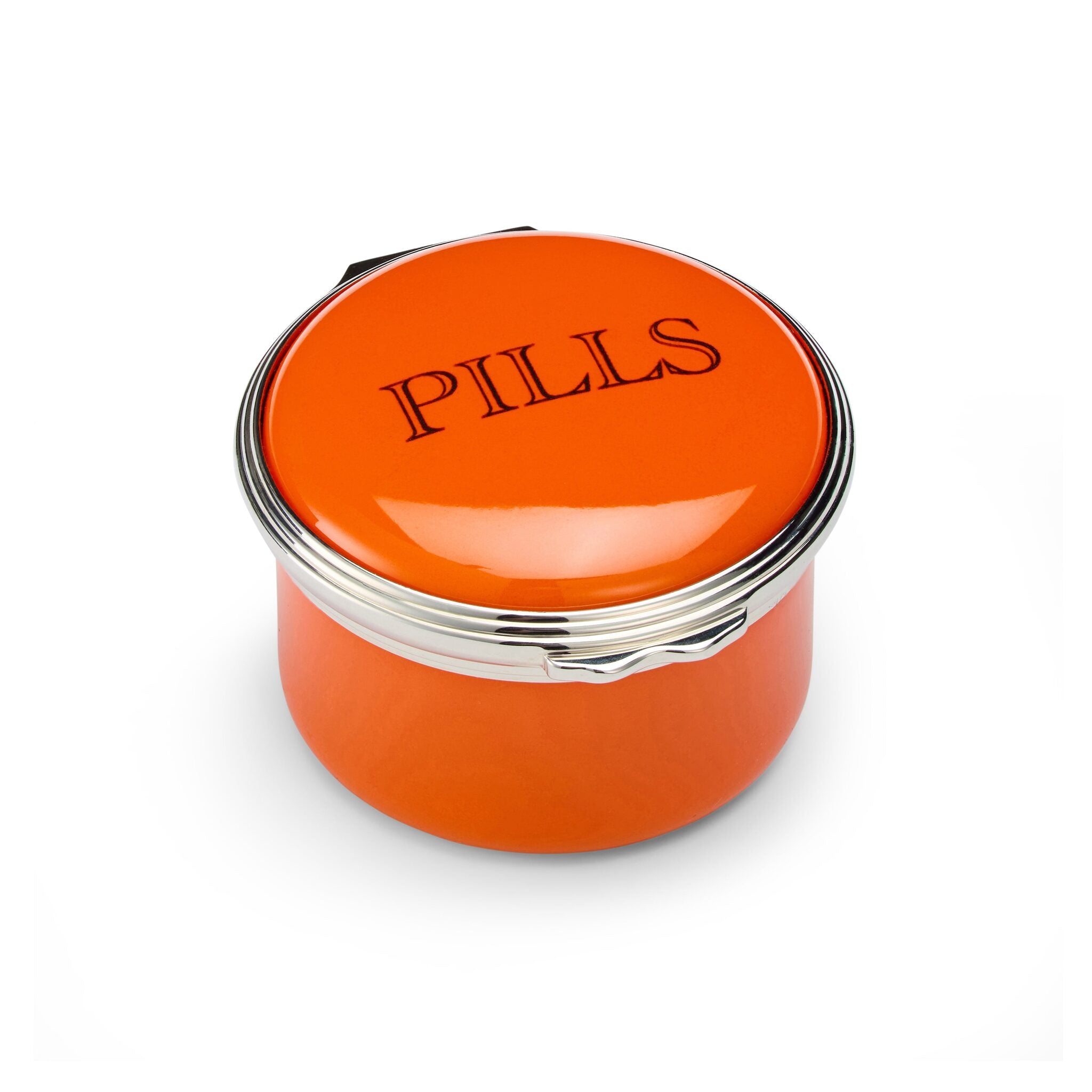 Halcyon Days D.R. Harris Round "Pills" Enamel Box in Marmalade Orange