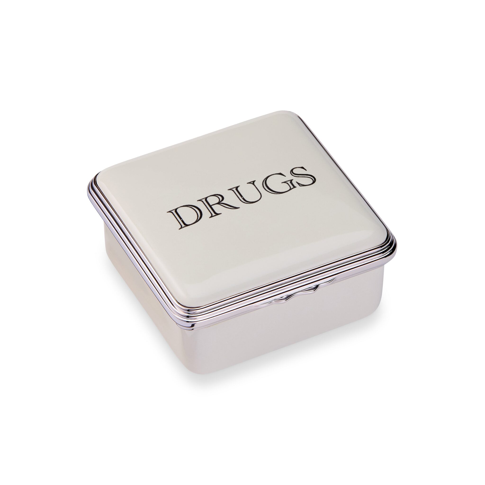 Halcyon Days D.R. Harris Square "Drugs" Enamel Box in Apothecary White