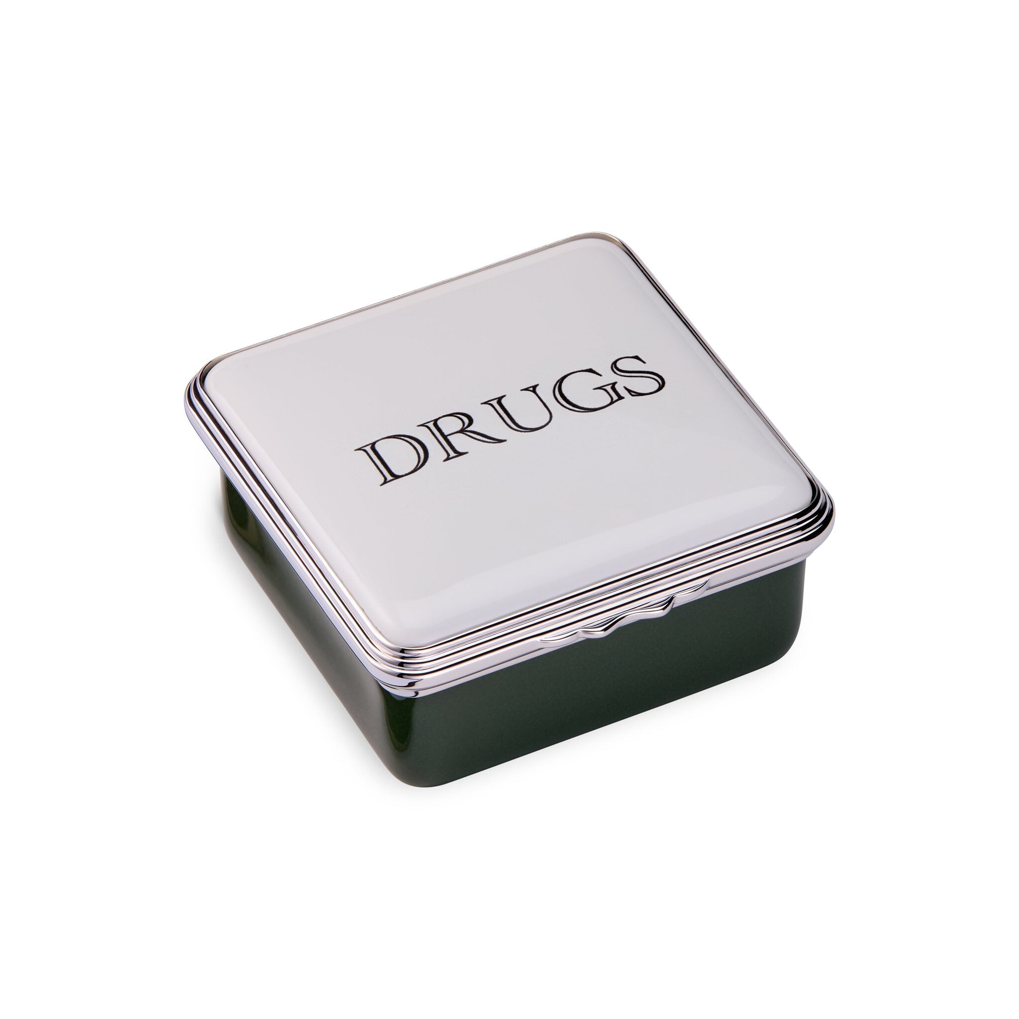 Halcyon Days D.R. Harris Square "Drugs" Enamel Box in Balmoral Green