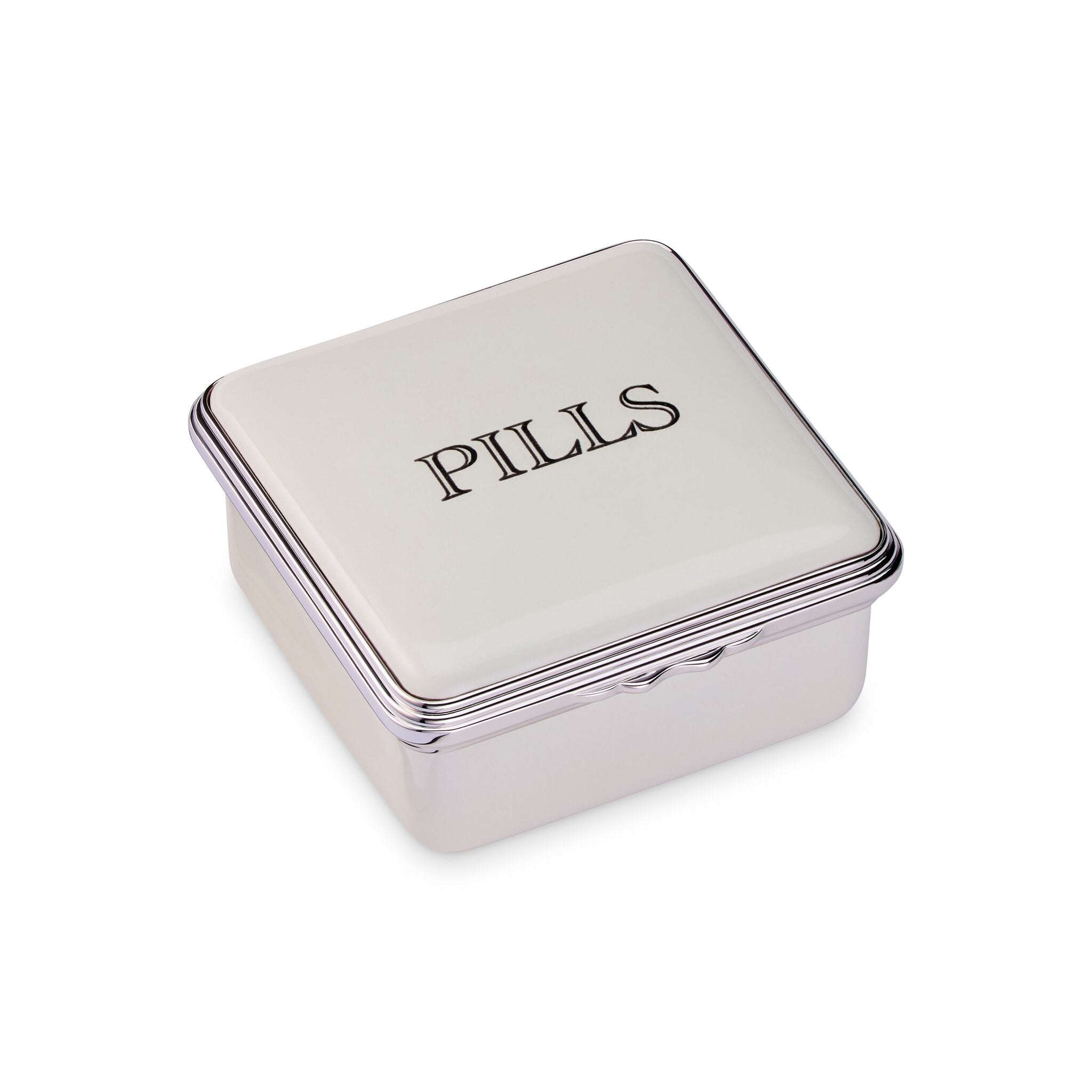Halcyon Days D.R. Harris Square "Pills" Enamel Box in Apothecary White