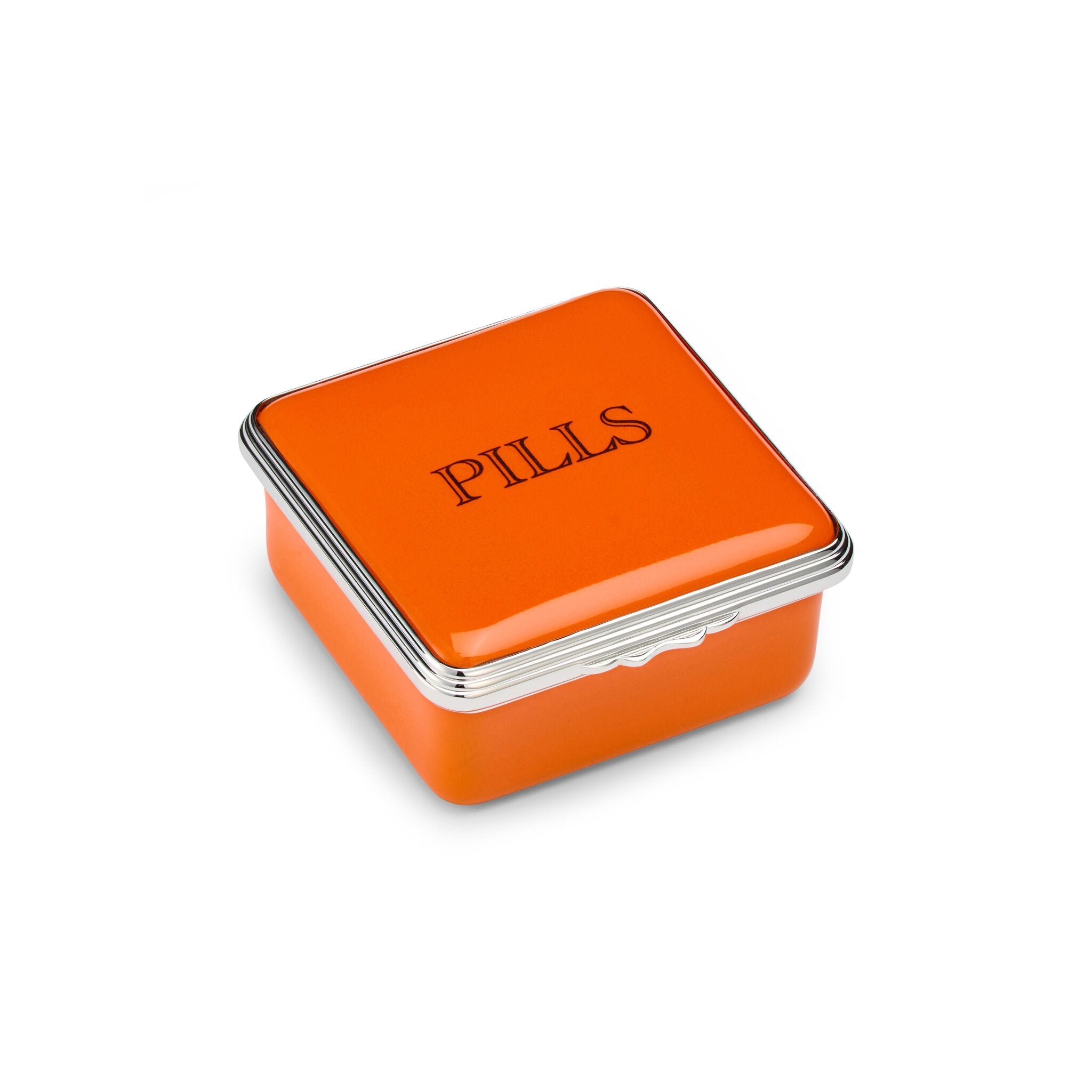 Halcyon Days D.R. Harris Square "Pills" Enamel Box in Marmalade Orange