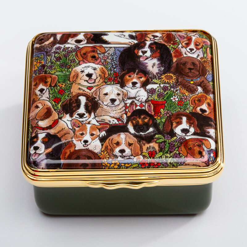 Halcyon Days Dogs Leave Pawprints on Your Heart Enamel Box - Personalised
