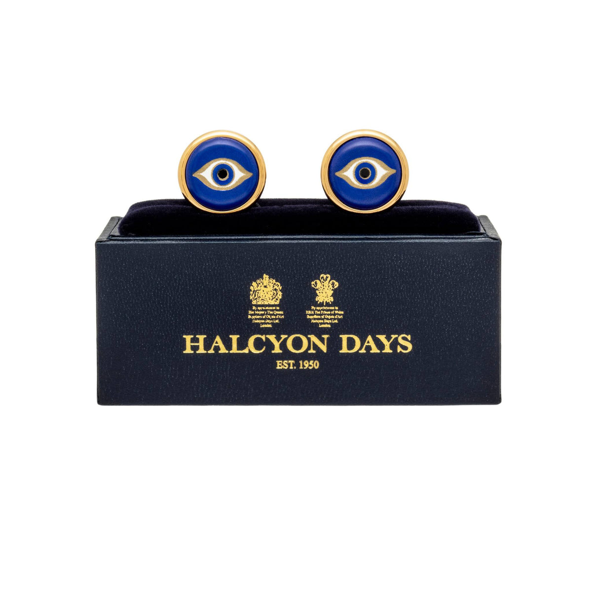Halcyon Days Evil Eye - Cobalt - Gold - Round - Cufflinks, alternate view