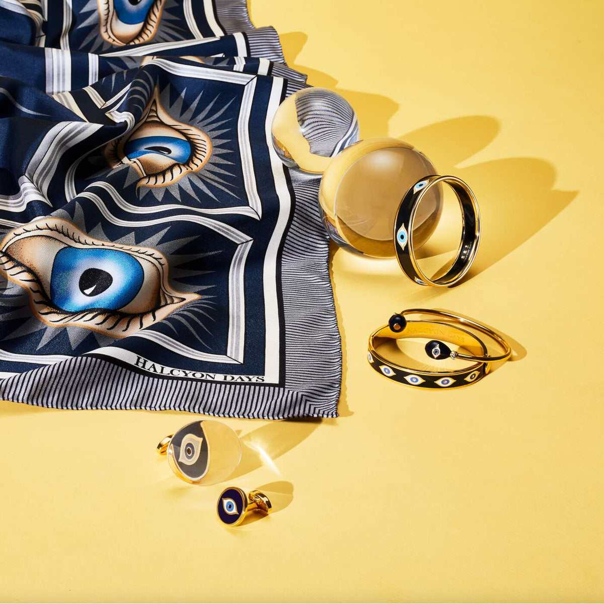 Halcyon Days Evil Eye Midnight Blue & Gold Torque Bangle, alternate view