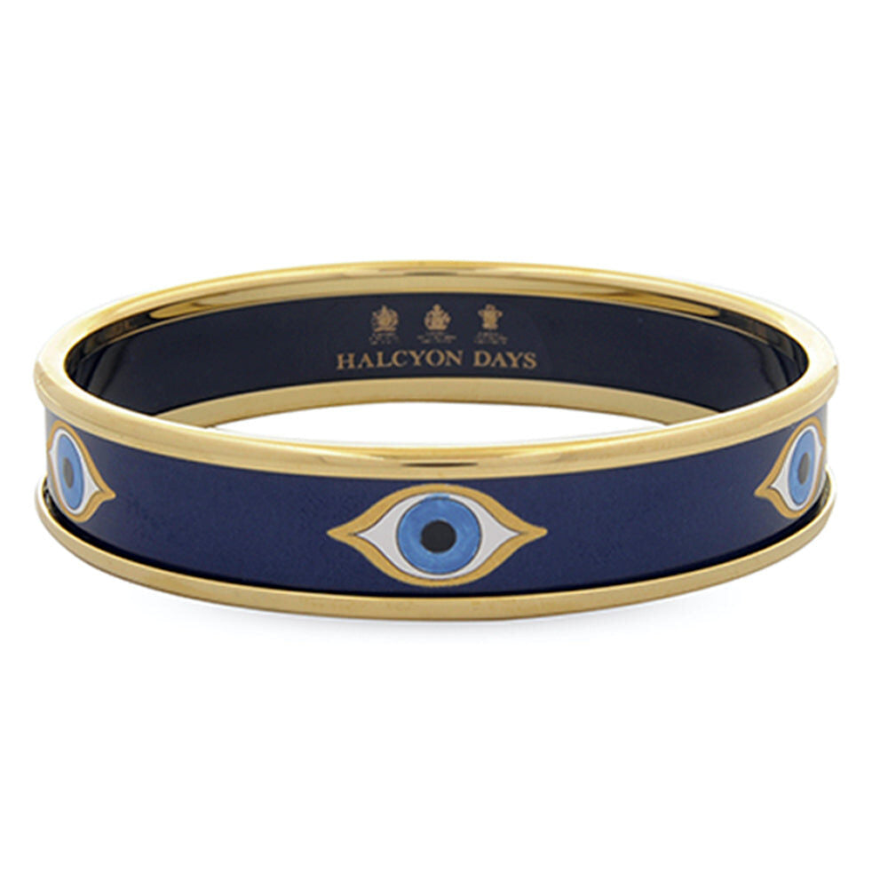 Halcyon Days Evil Eye Navy & Gold Enamel Bangle Women's Fine Bangle Bracelet — Medium