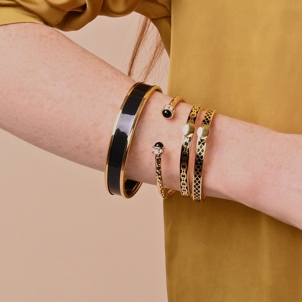 Halcyon Days Hammered Torque Bangle in Black & Gold Women's Fine Bangle Bracelet, alternate view