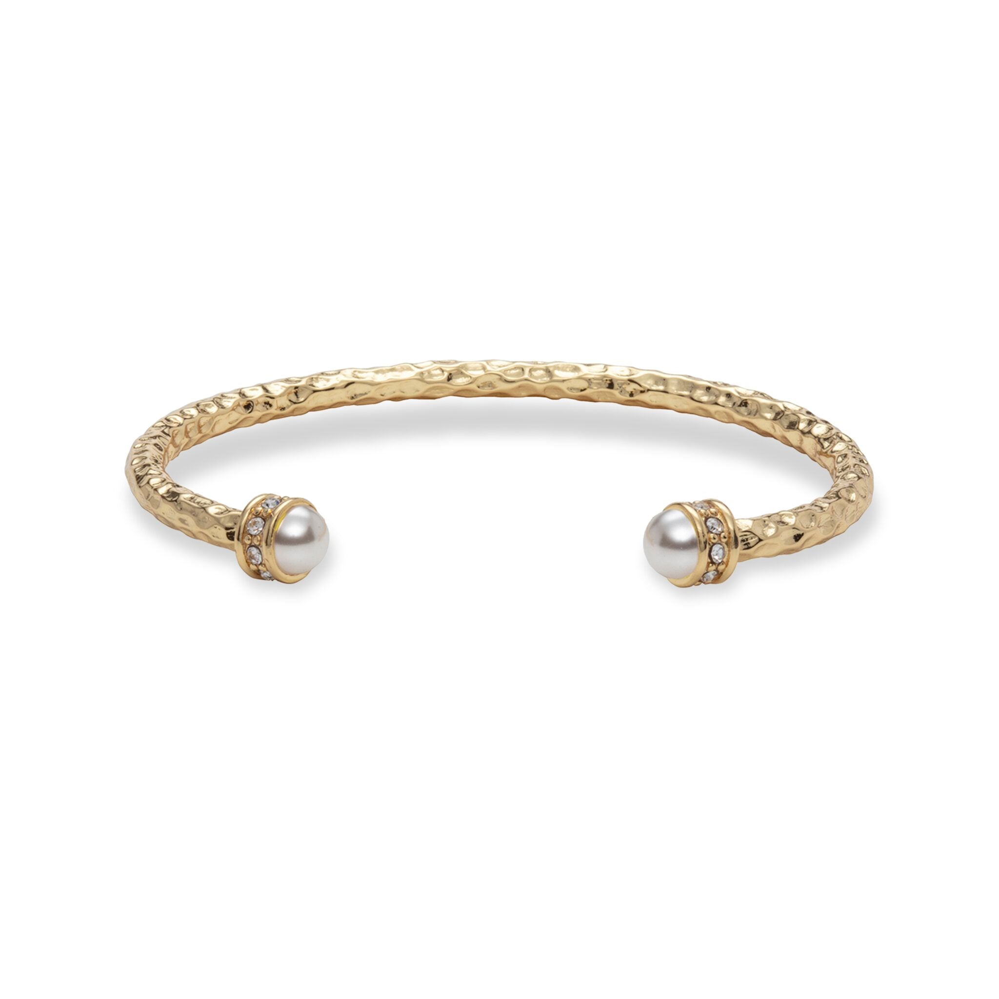 Halcyon Days Hammered Torque Pearl & Gold Bangle Women's Fine Bangle Bracelet