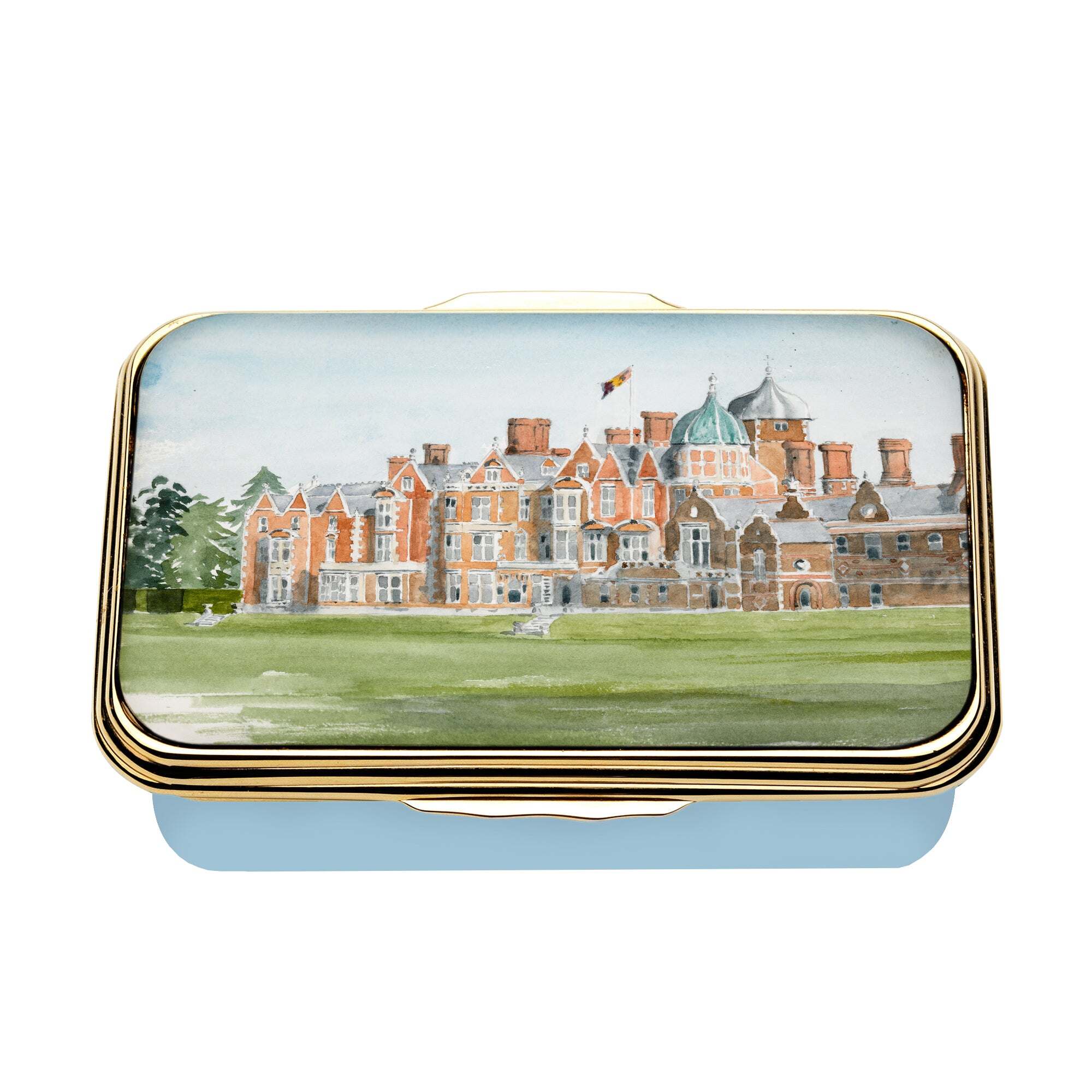 Halcyon Days HM King's Watercolours - Sandringham House Enamel Box