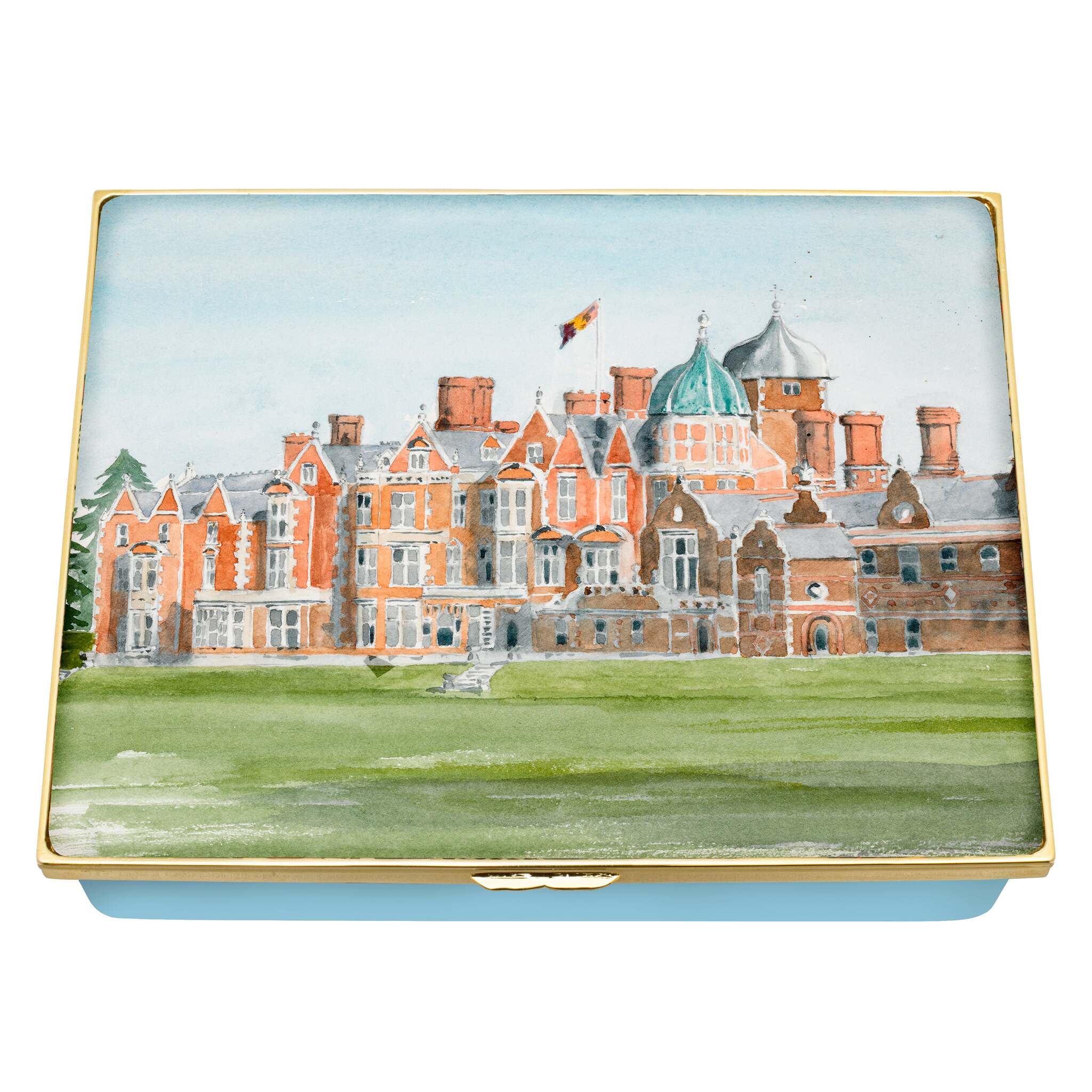 Halcyon Days HM King's Watercolours - Sandringham House Leather-lined Enamel Box