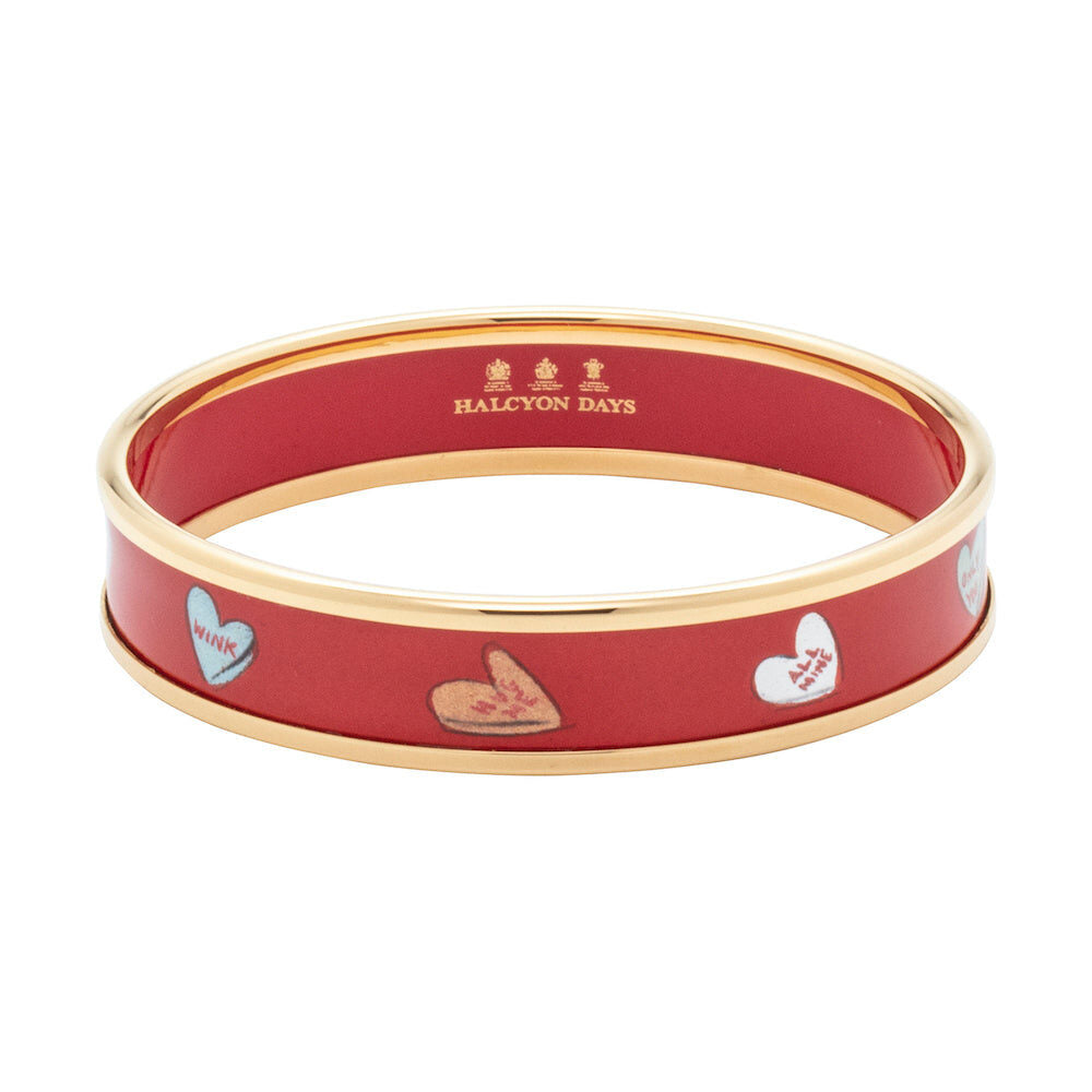 Halcyon Days Love Hearts Gold Enamel Bangle Women's Fine Bangle Bracelet — Small