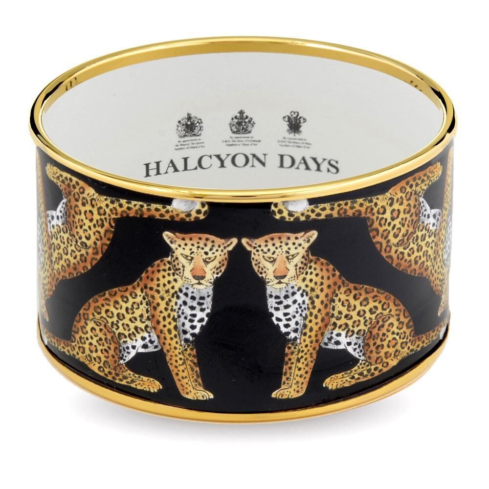Halcyon Days Magnificent Wildlife Leopard - Black & Gold Enamel Cuff Bangle Women's Fine Cuff Bracelet — Small