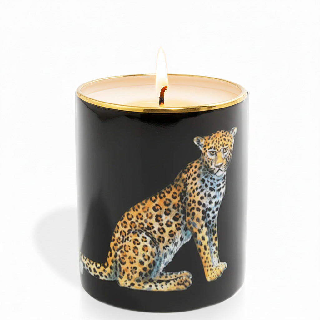 Halcyon Days Magnificent Wildlife Leopard - Fine Bone China Candle in Black – Jasmine