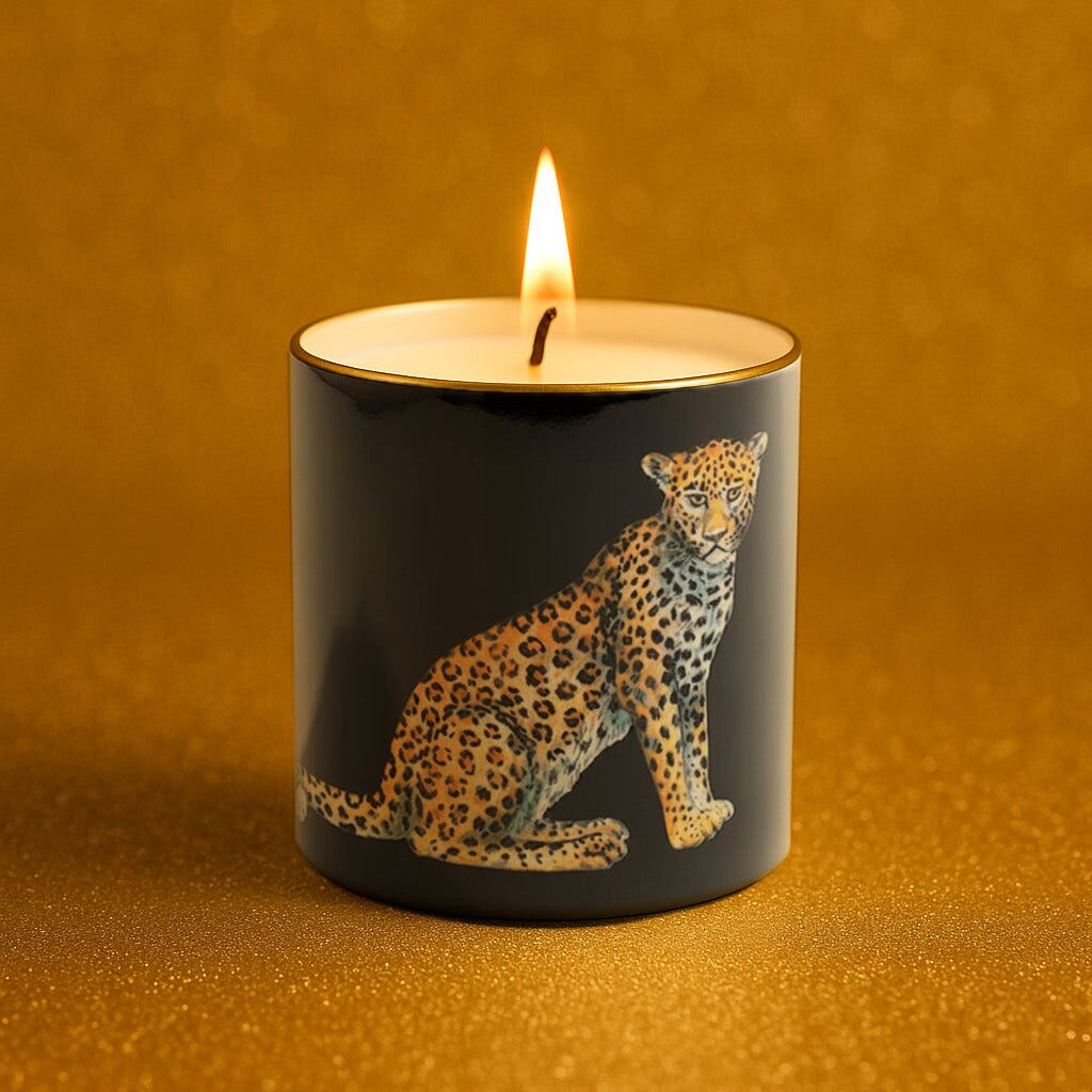 Halcyon Days Magnificent Wildlife Leopard - Fine Bone China Candle in Black – Jasmine