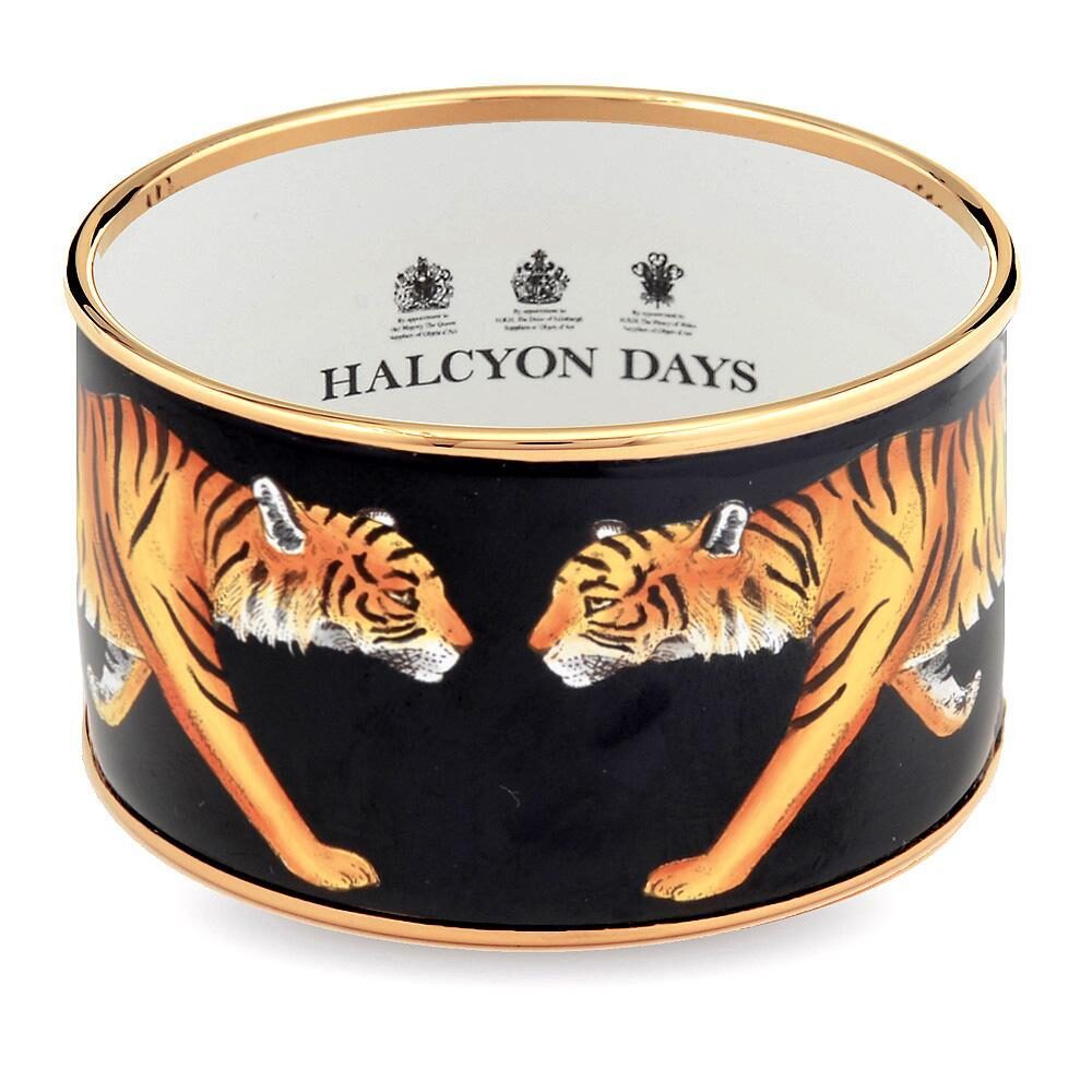 Halcyon Days Magnificent Wildlife Tiger - Enamel Cuff Bangle in Black Women's Fine Cuff Bracelet — Medium