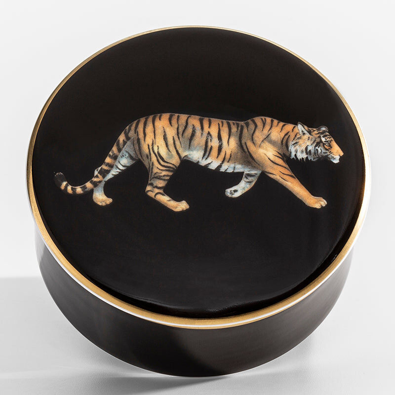 Halcyon Days Magnificent Wildlife Tiger - Trinket Box in Black
