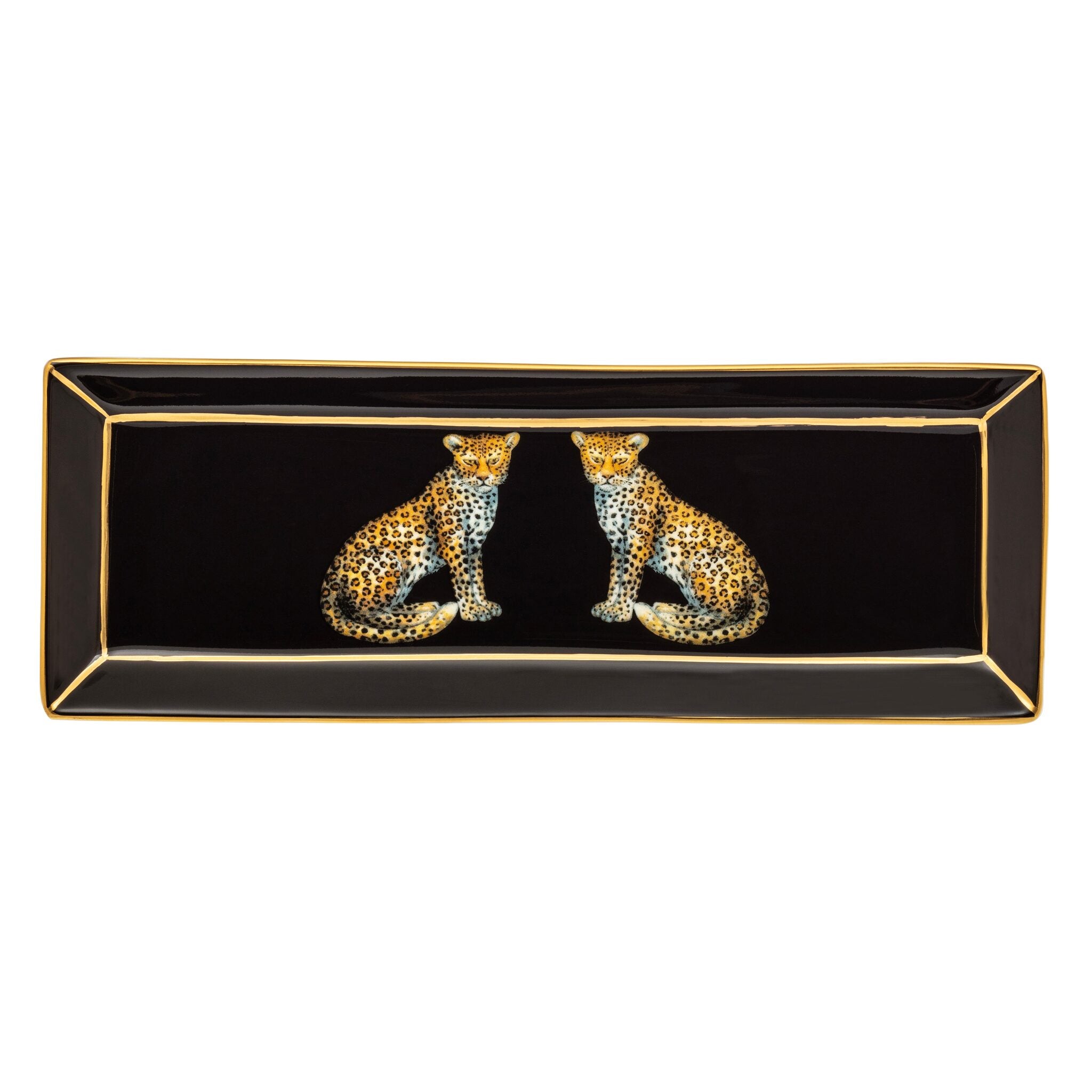 Halcyon Days Magnificent Wildlife Twin Leopards - Pen Tray in Black