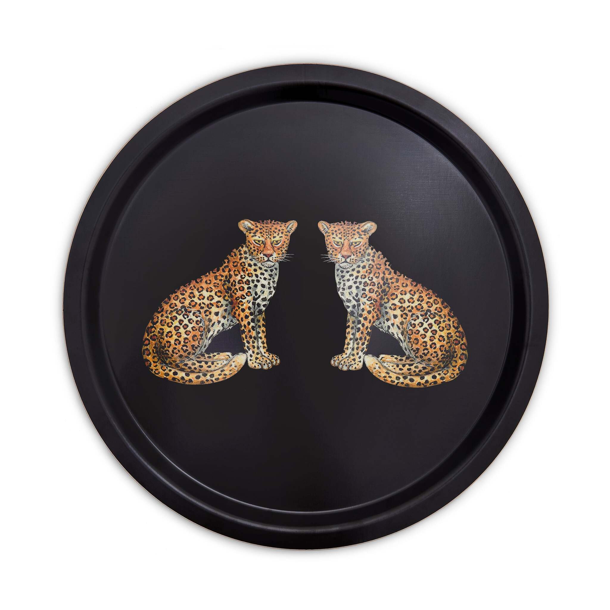 Halcyon Days Magnificent Wildlife Twin Leopards - Round Birchwood Tray