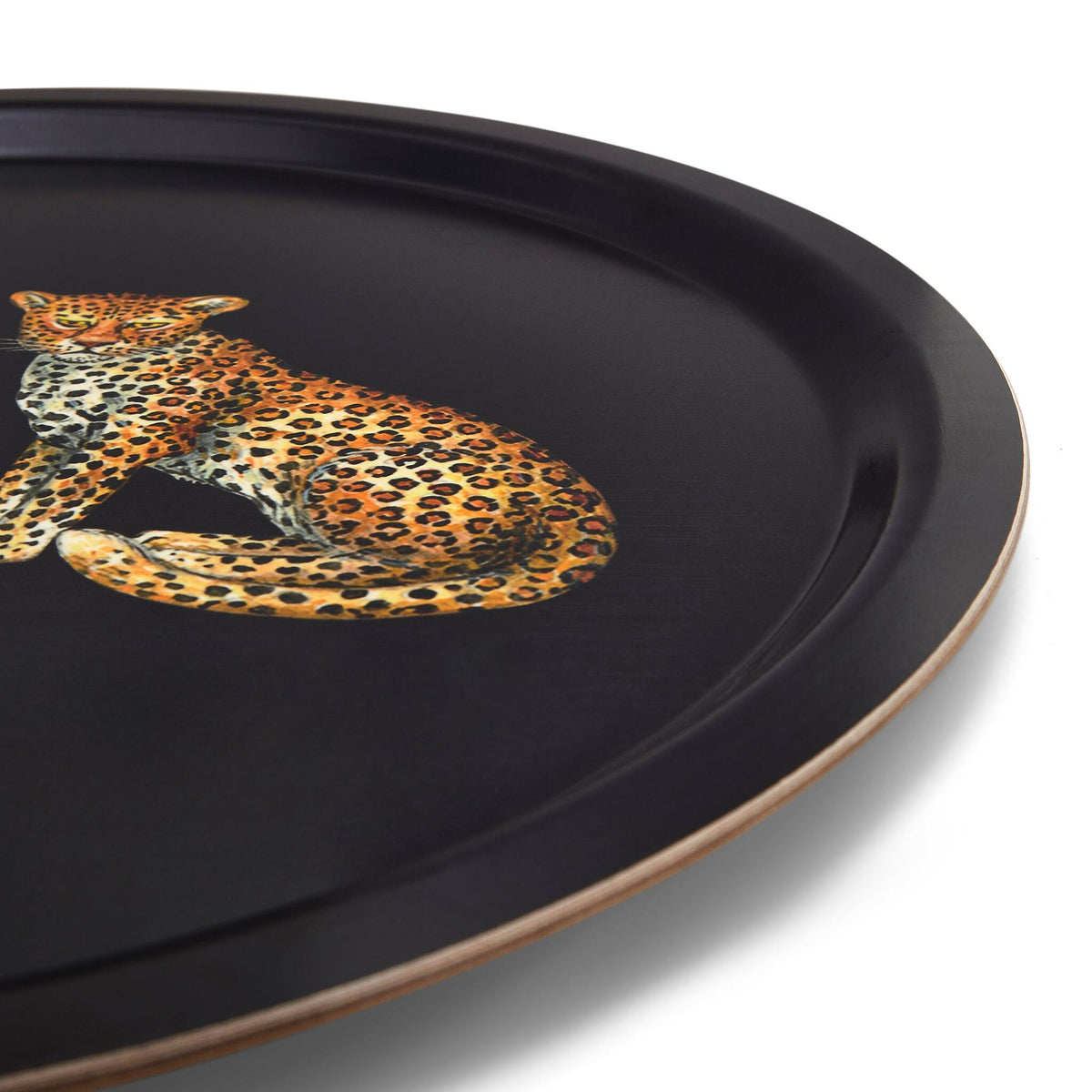 Halcyon Days Magnificent Wildlife Twin Leopards - Round Birchwood Tray, alternate view