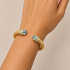 Halcyon Days Minoan Hinged Bangle in Aquamarine & Gold, view 2