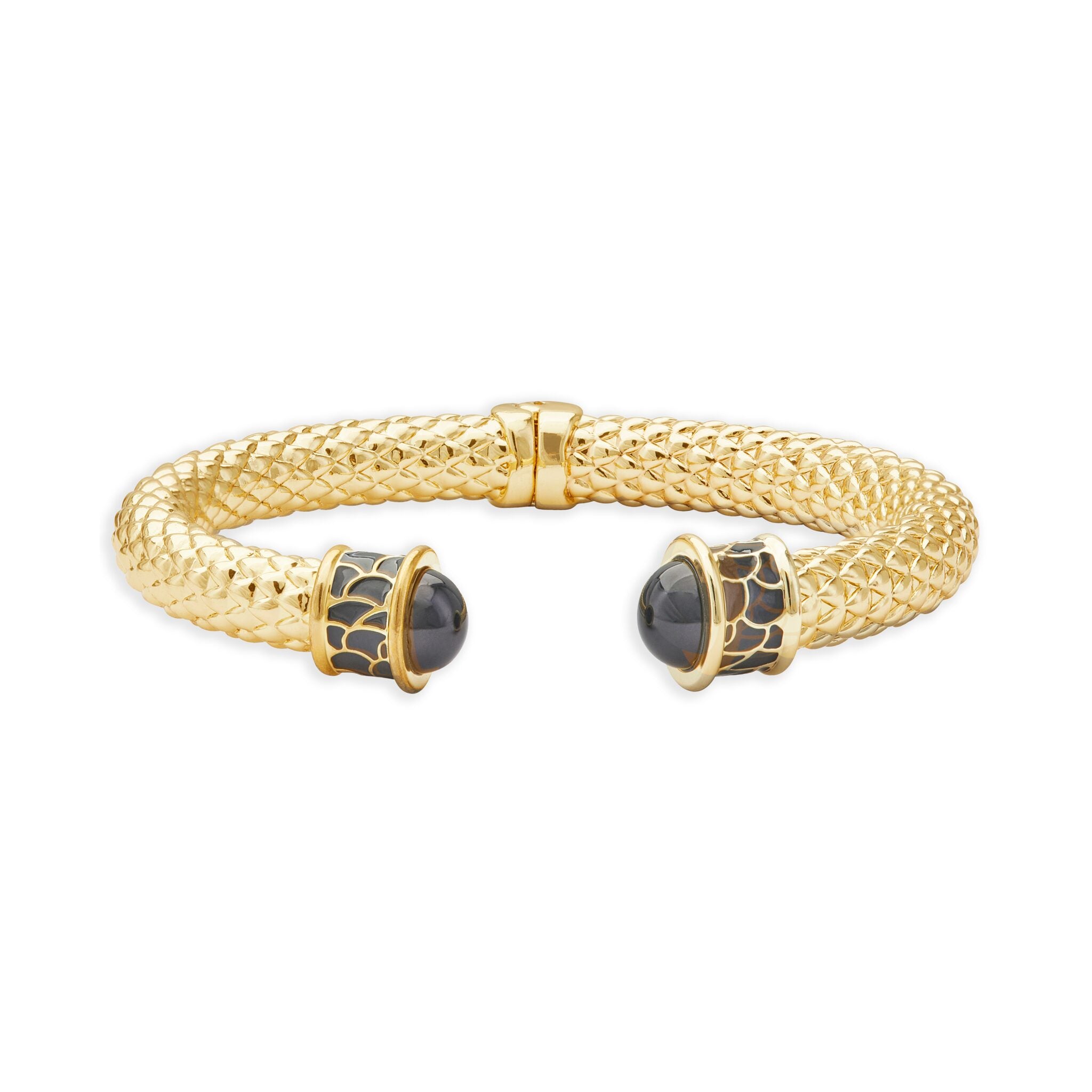 Halcyon Days Minoan Hinged Bangle in Black & Gold Women's Fine Bangle Bracelet