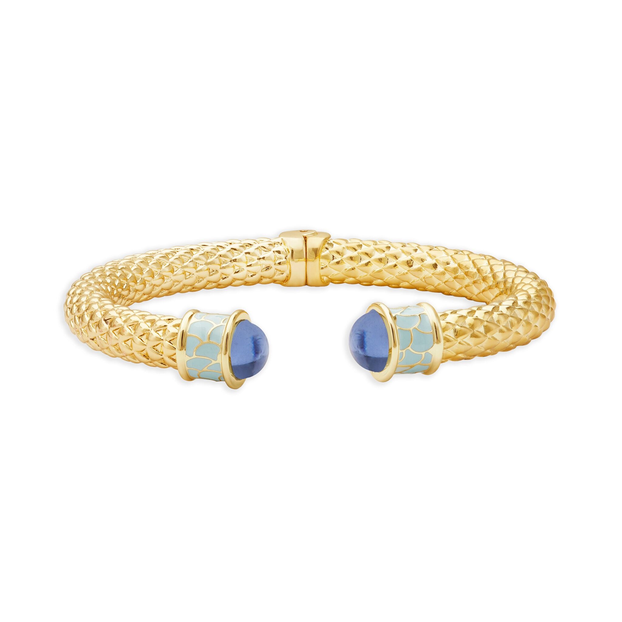 Halcyon Days Minoan Torque Hinged Bangle in Forget-me-Not Blue & Gold Women's Fine Bangle Bracelet