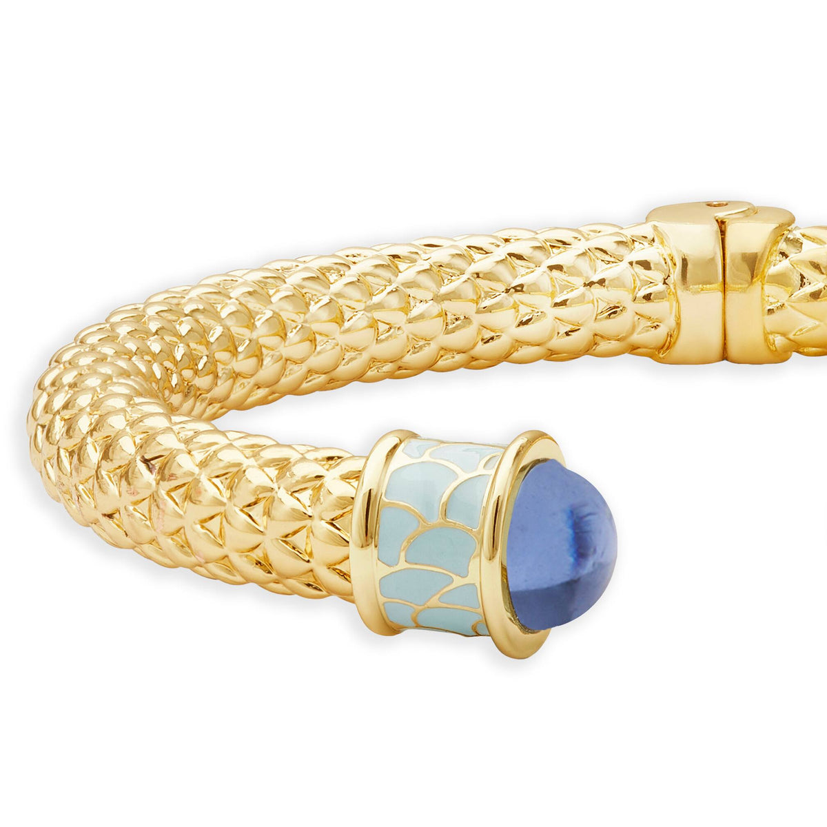Halcyon Days Minoan Torque Hinged Bangle in Forget-me-Not Blue & Gold, alternate view