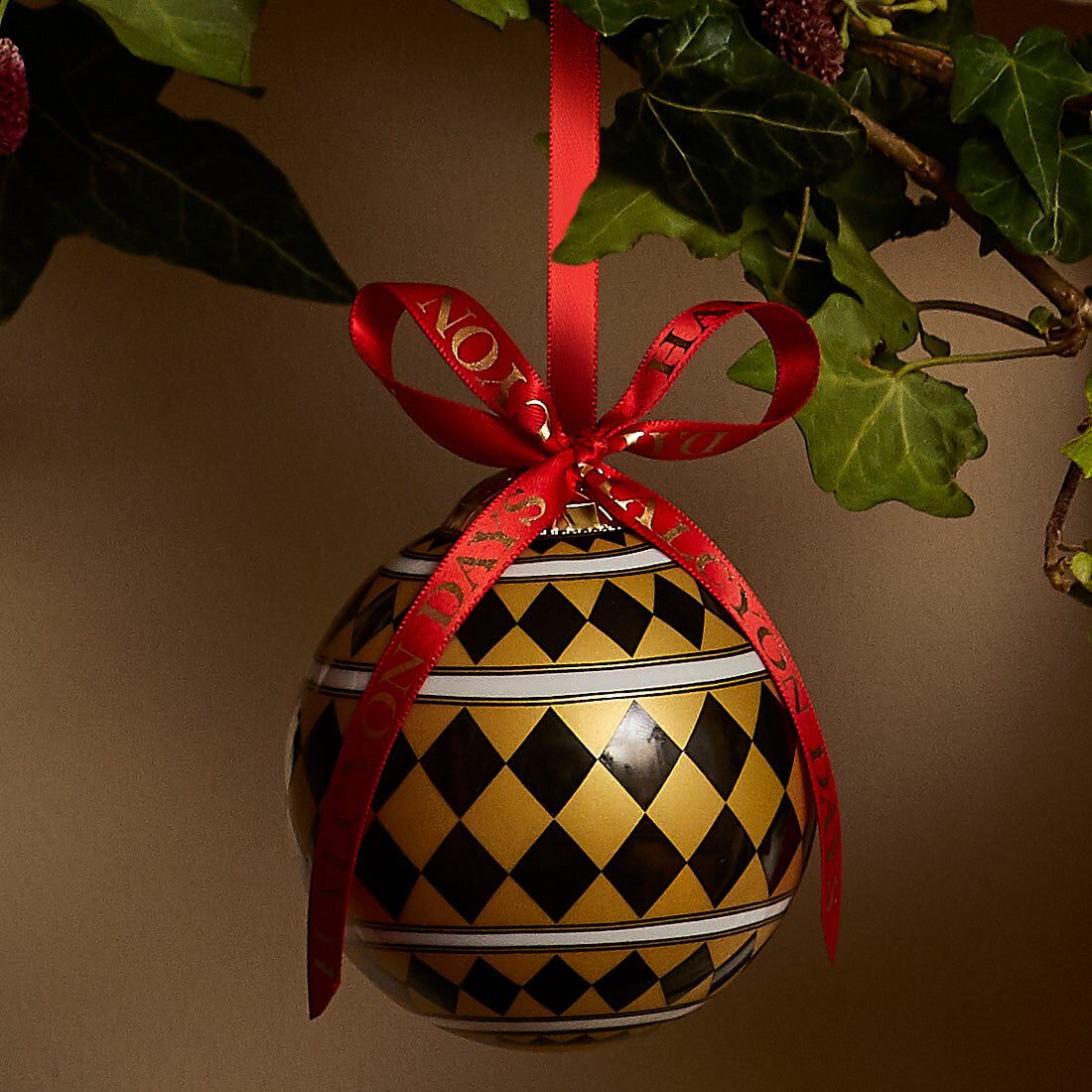 Halcyon Days Parterre Black & Gold 3" Bauble Christmas Ornament, alternate view