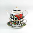 Halcyon Days Parterre Black with Poinsettia Tea For One