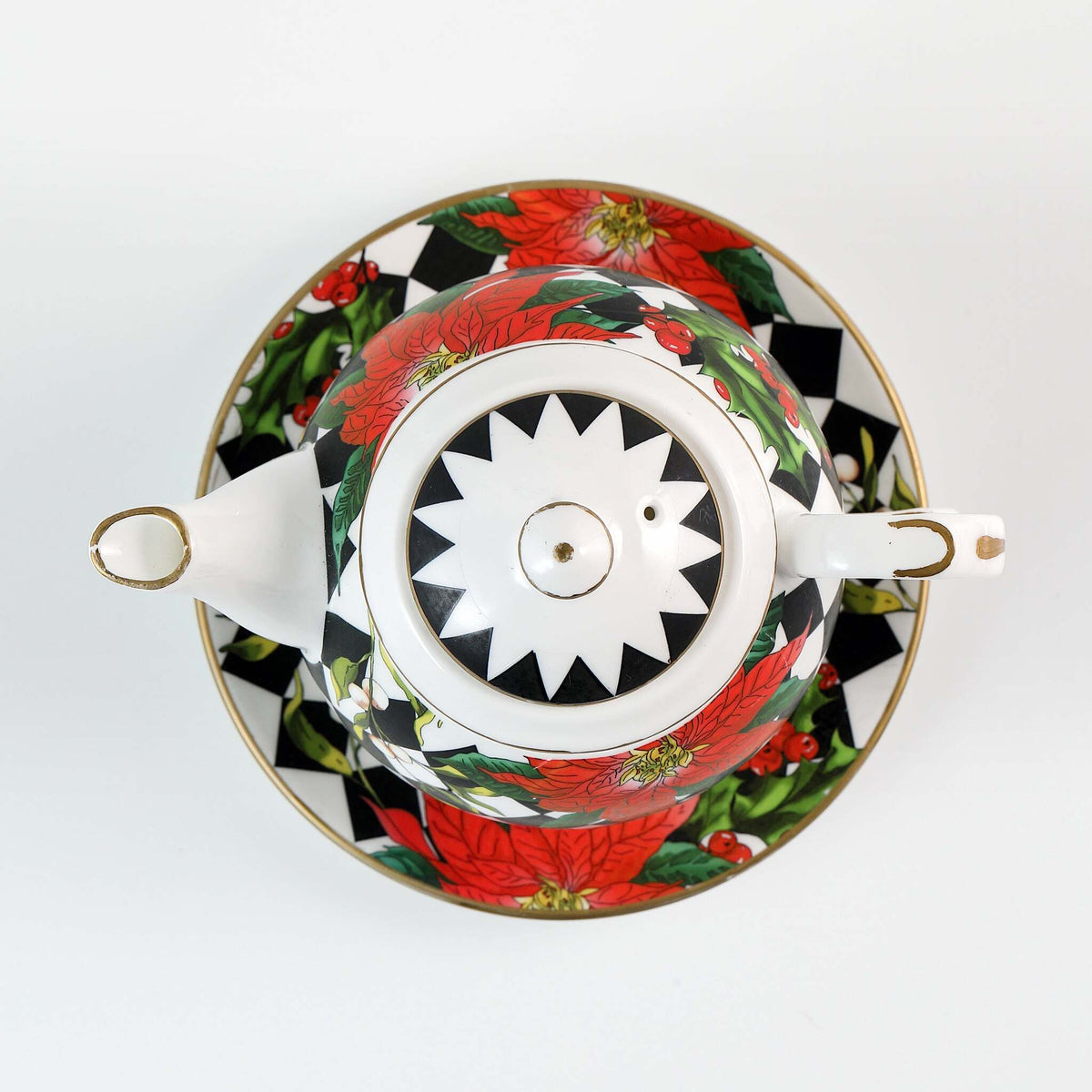 Halcyon Days Parterre Black with Poinsettia Tea For One, alternate view