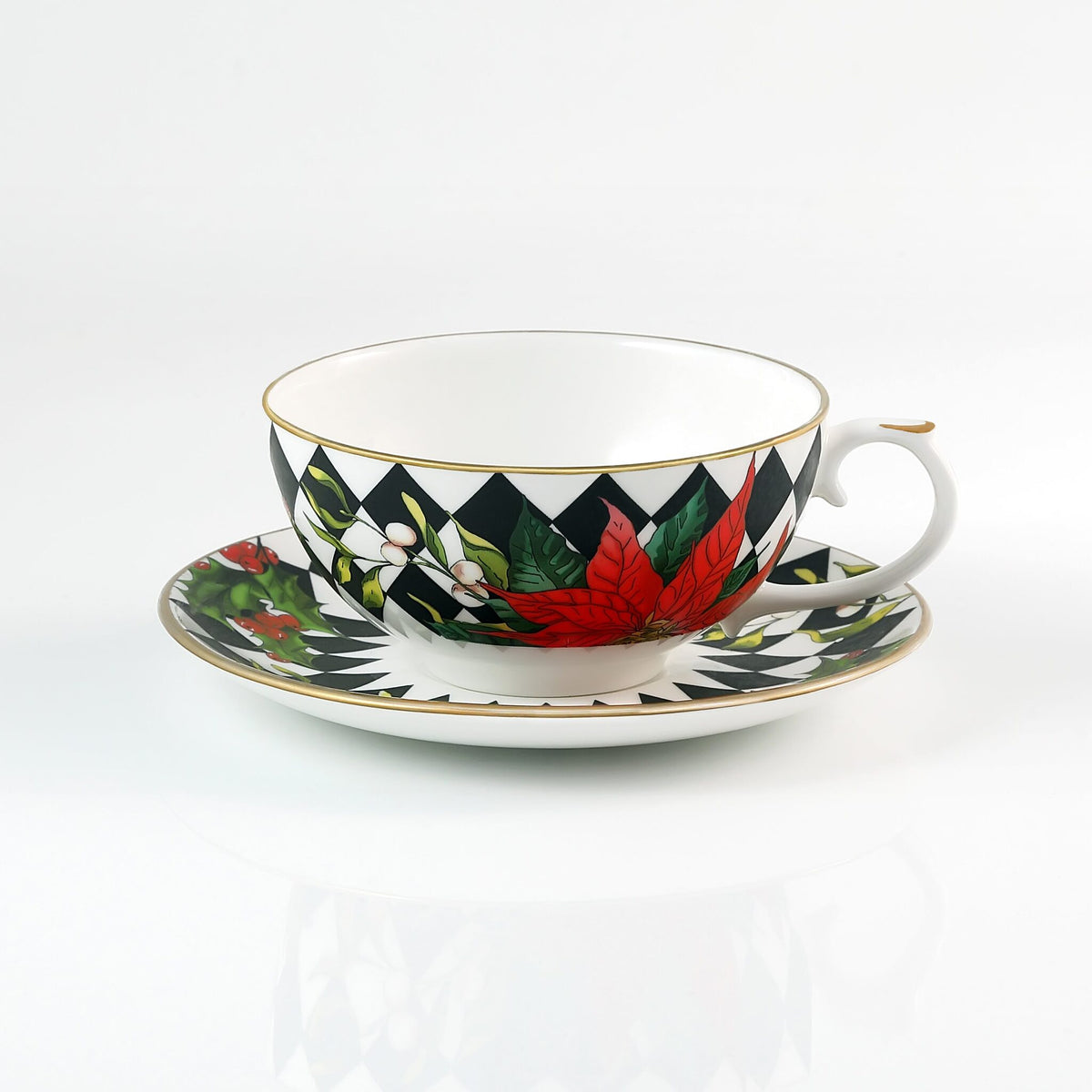 Halcyon Days Parterre Black with Poinsettia Tea For One, alternate view