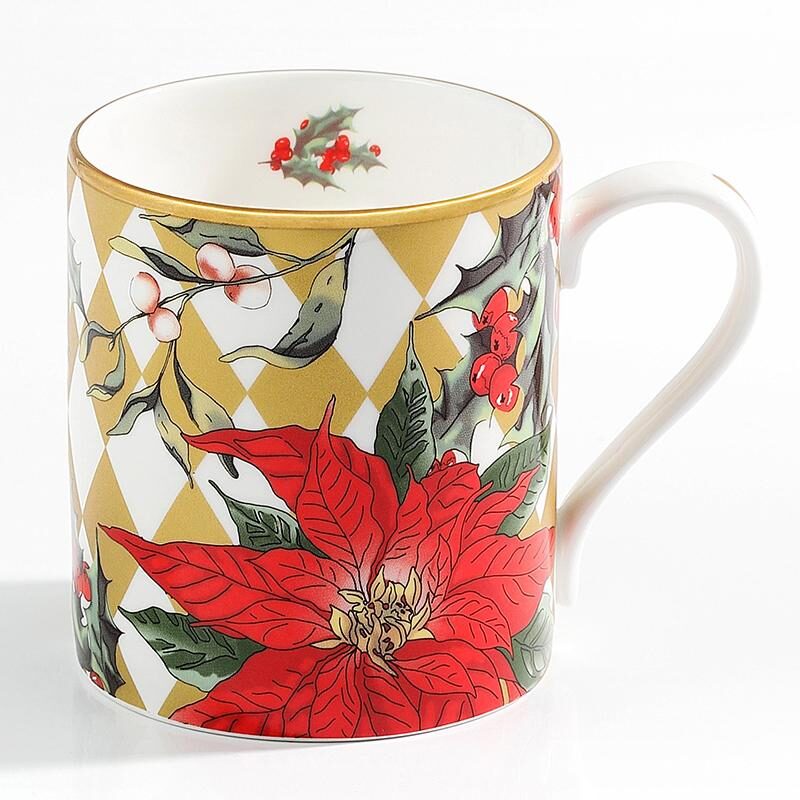 Halcyon Days Parterre Gold with Poinsettia Mug