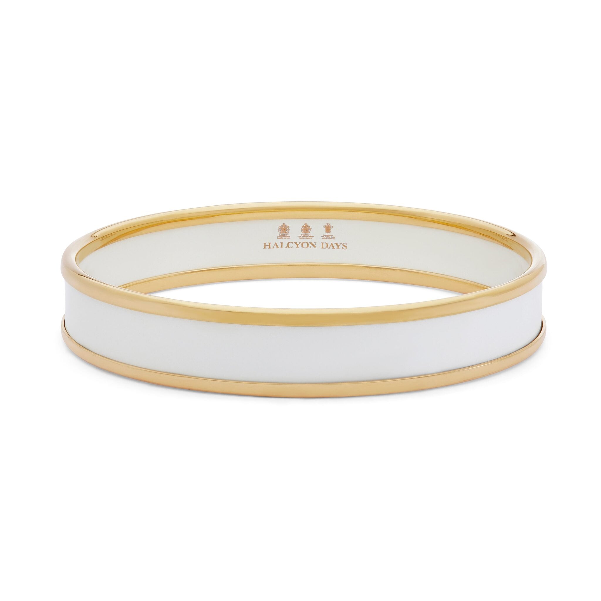 Halcyon Days Preppy Push-On Enamel Bangle in Cream & Gold Women's Fine Bangle Bracelet — Medium
