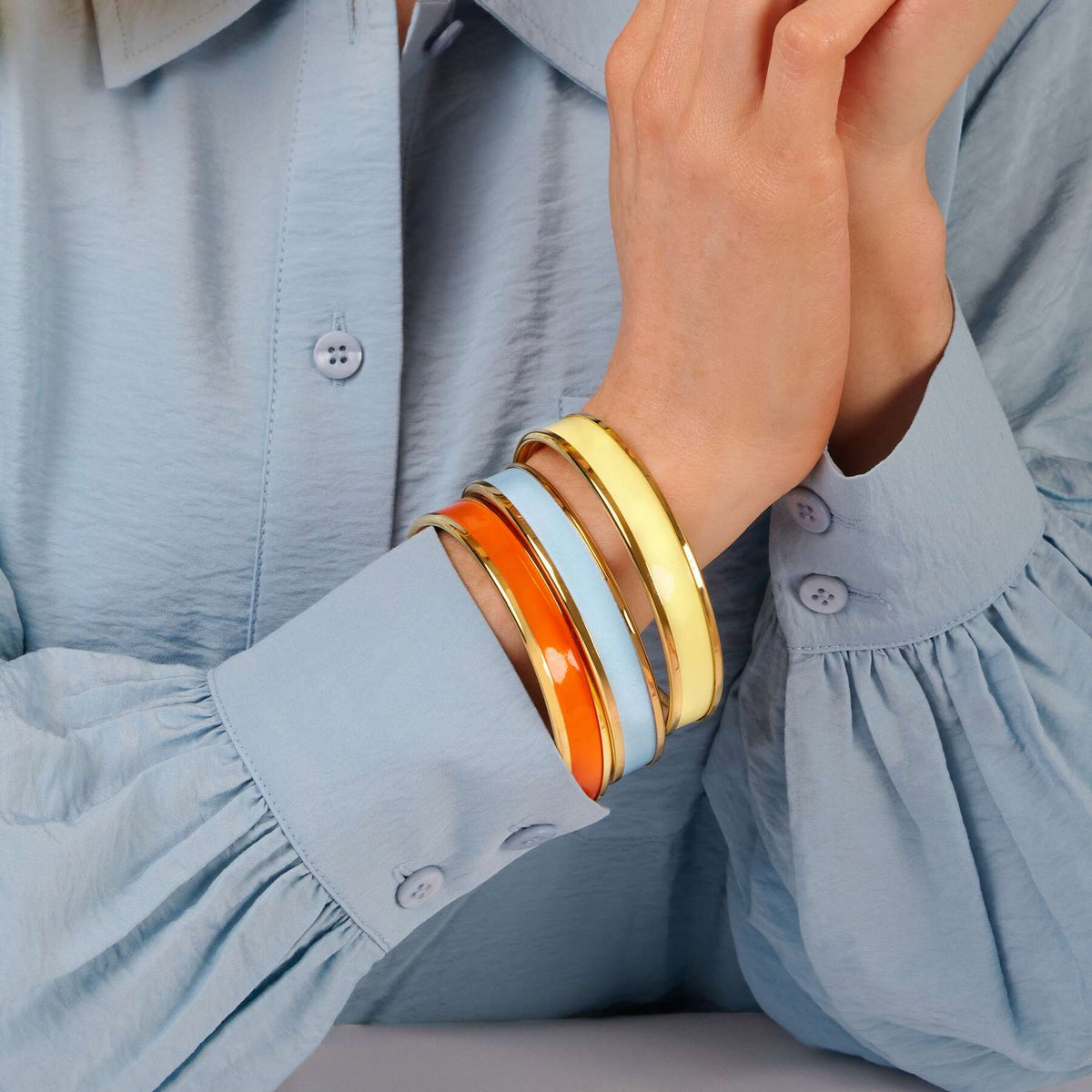 Halcyon Days Preppy Push-On Enamel Bangle in Forget-Me-Not Blue & Gold, alternate view