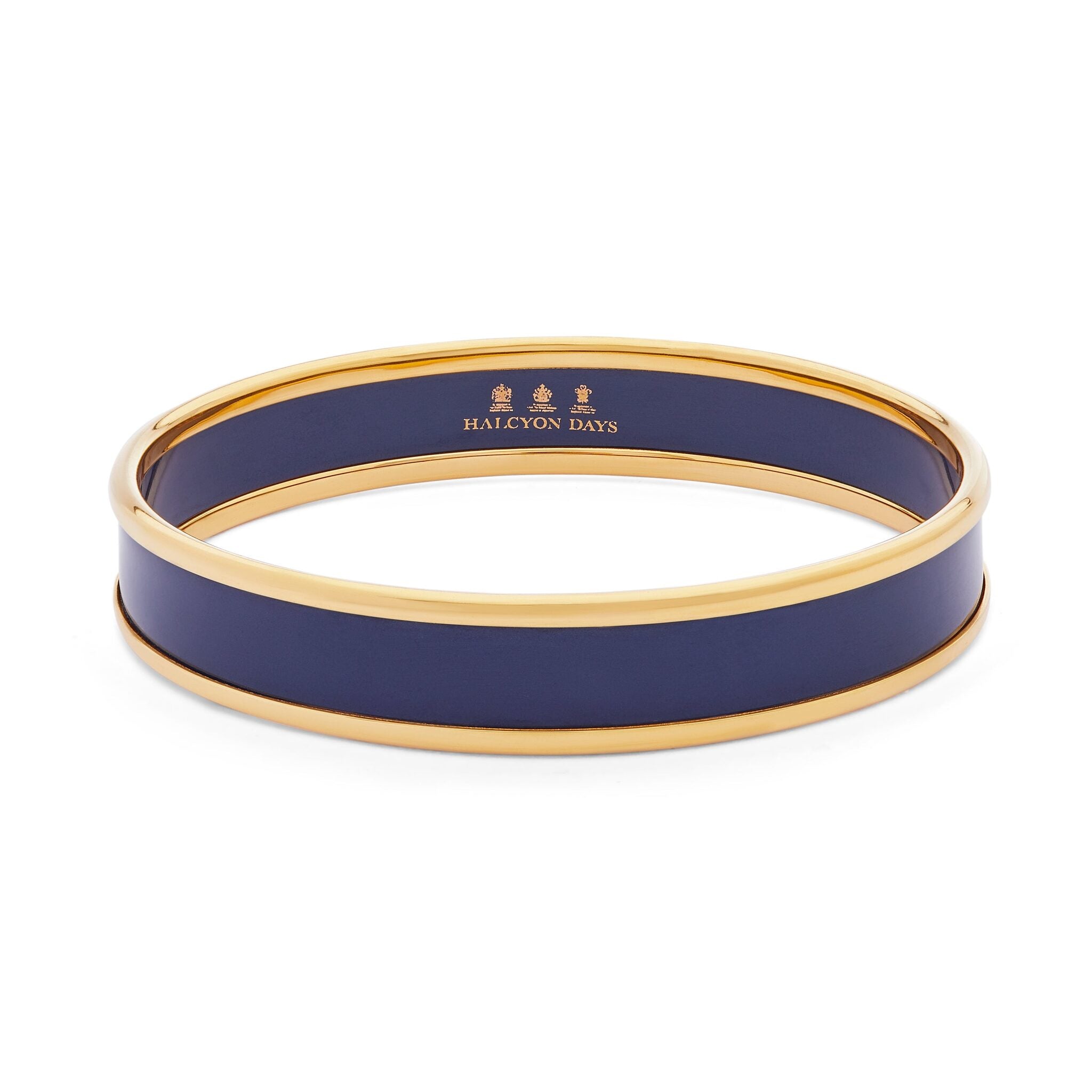 Halcyon Days Preppy Push-On Enamel Bangle in Navy & Gold Women's Fine Bangle Bracelet — Small