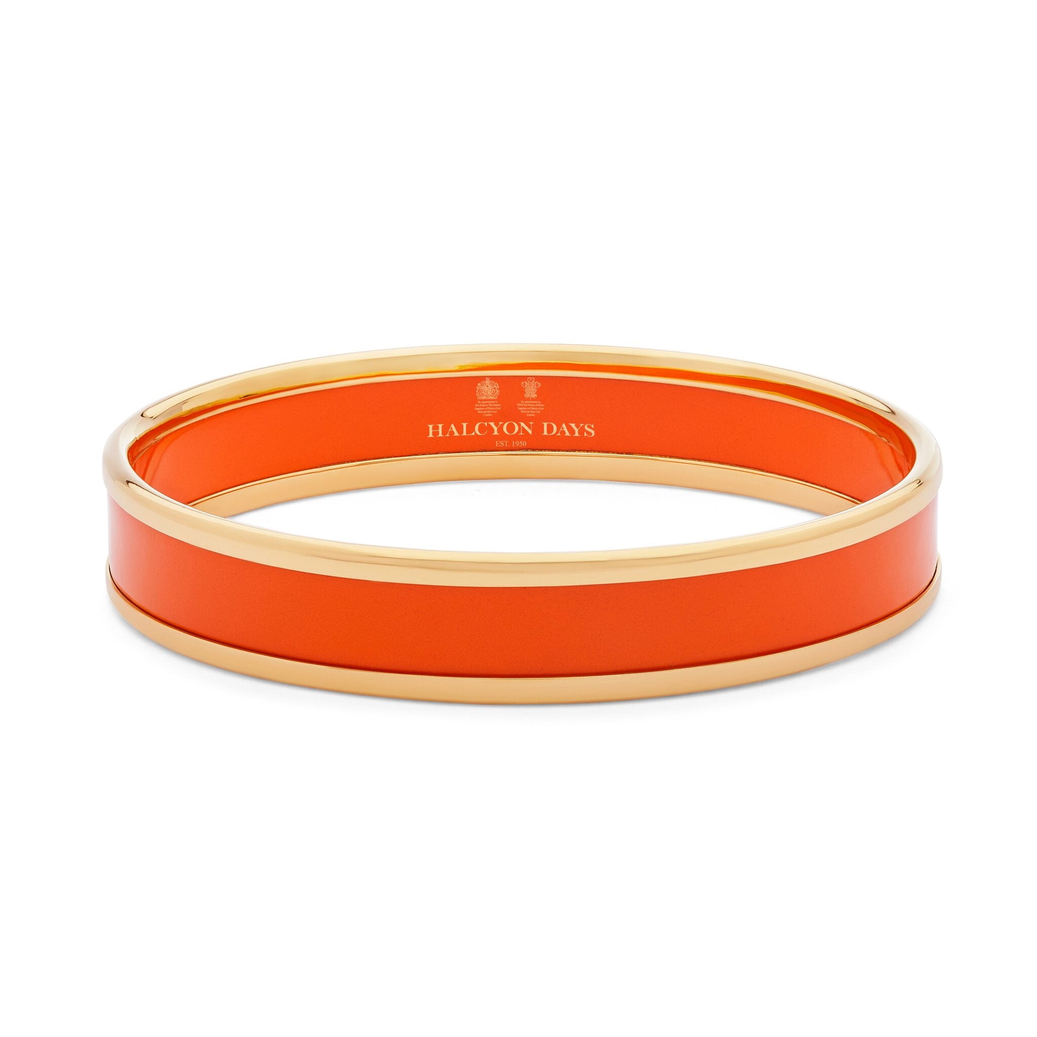 Halcyon Days Preppy Push-On Enamel Bangle in Orange & Gold Women's Fine Bangle Bracelet — Medium