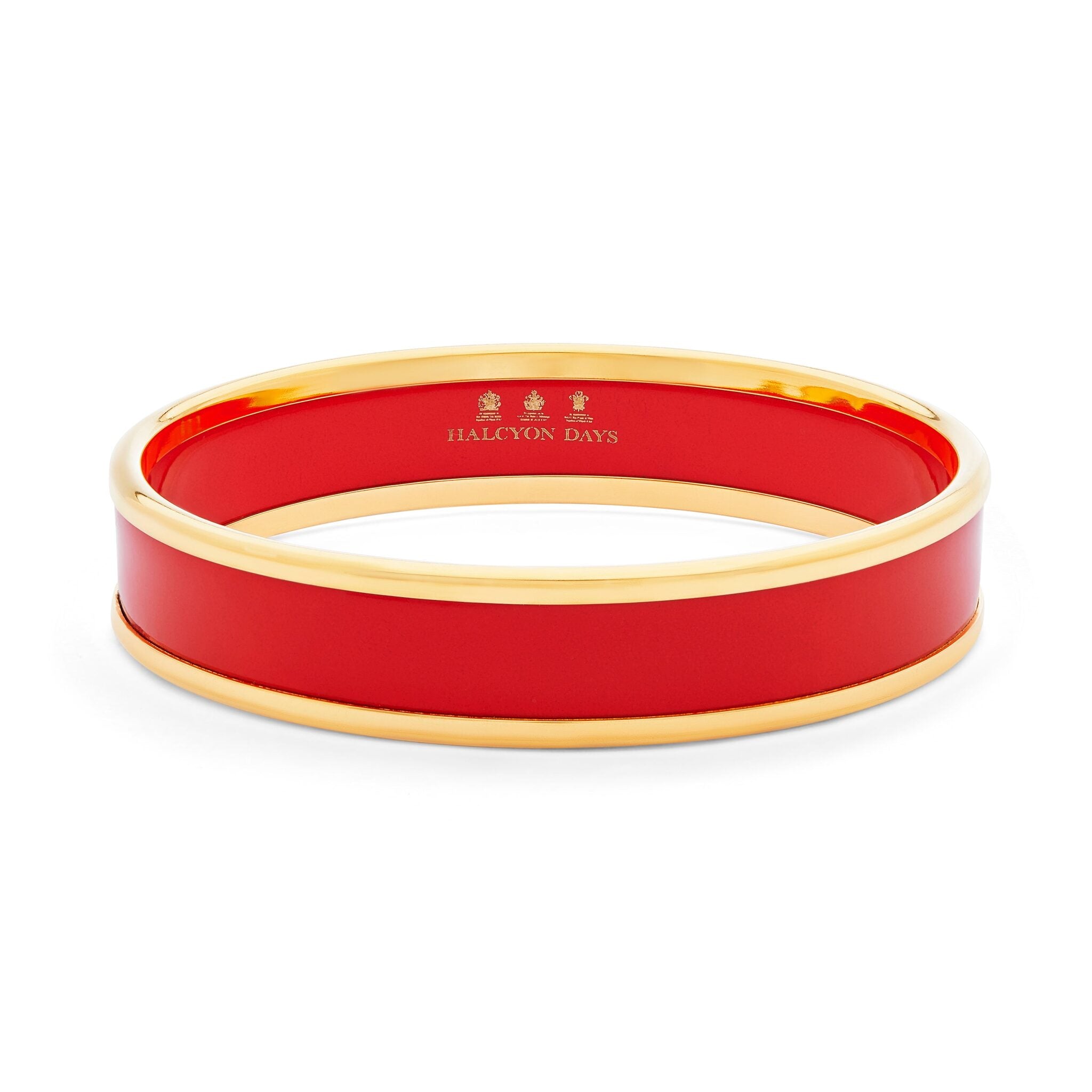 Halcyon Days Preppy Push-On Enamel Bangle in Red & Gold Women's Fine Bangle Bracelet — Medium