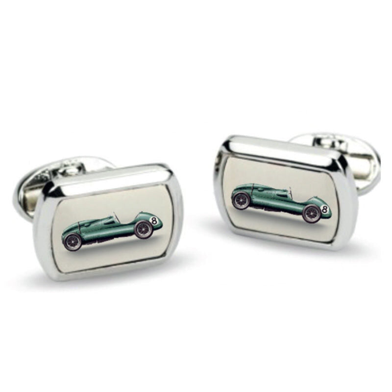 Halcyon Days Racing Car Rectangular Cufflinks Palladium