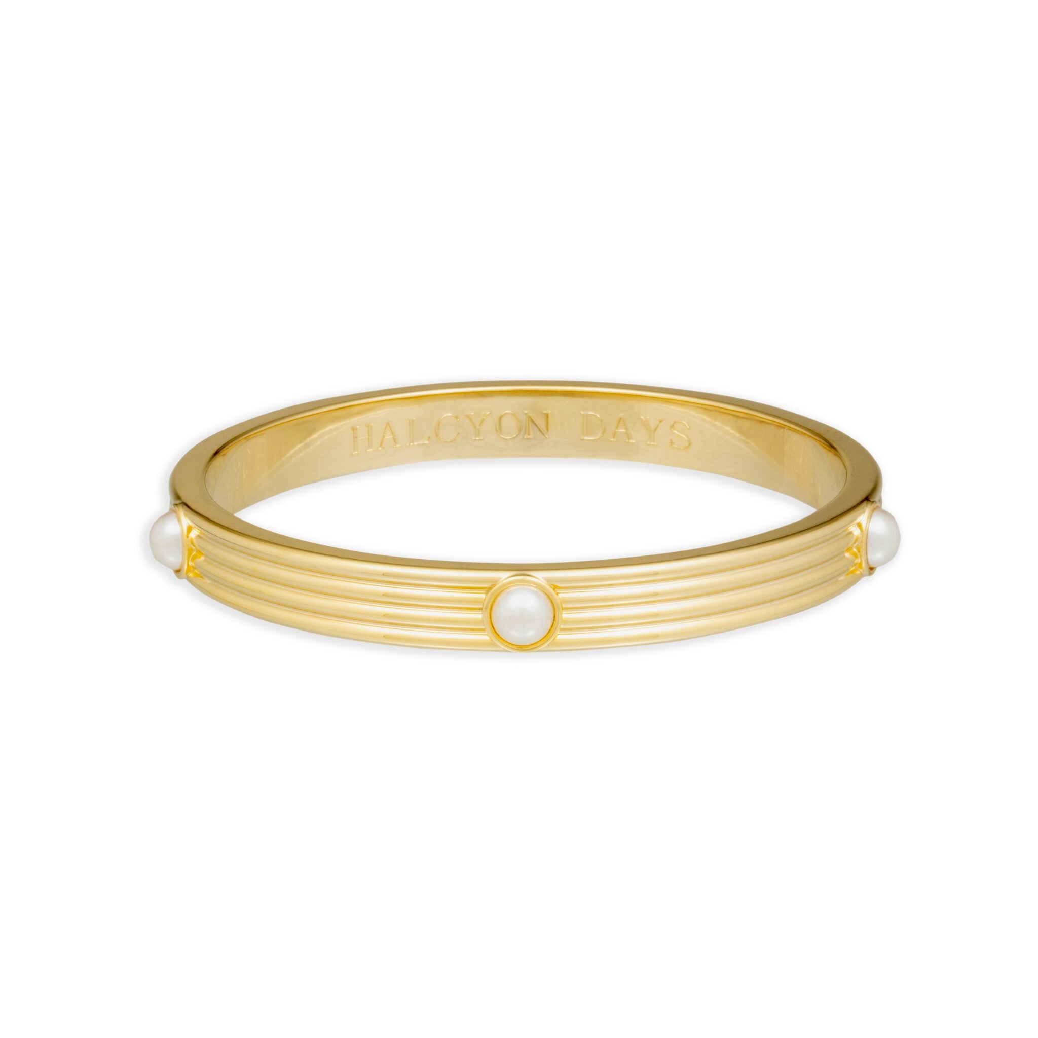 Halcyon Days Ribbed Cabochon Push-on Bangle in Pearl Women's Fine Bangle Bracelet