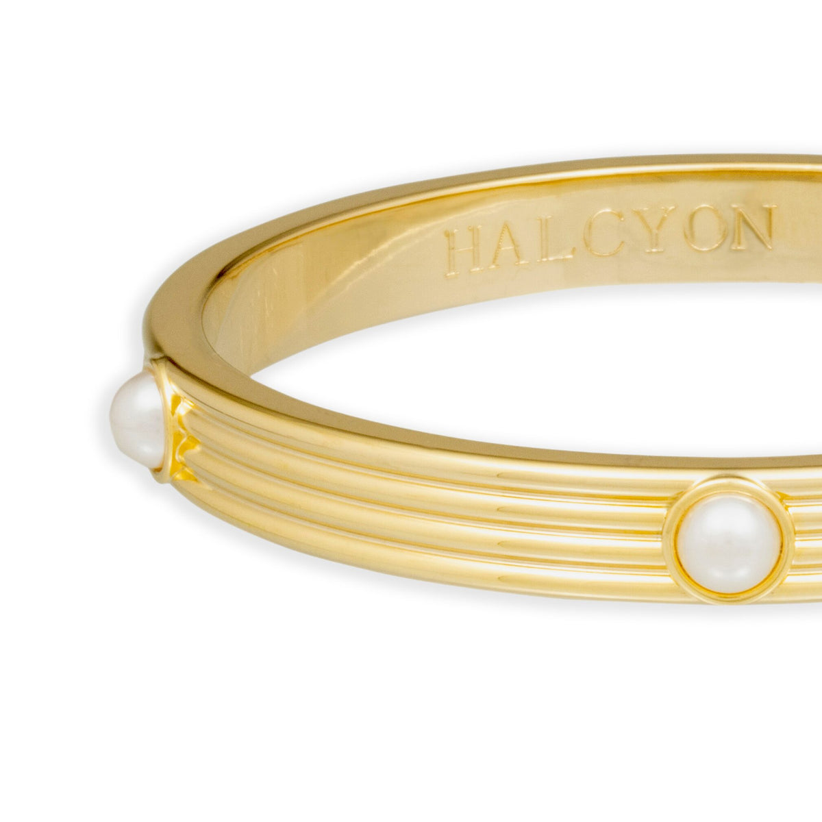 Halcyon Days Ribbed Cabochon Push-on Bangle in Pearl Women's Fine Bangle Bracelet, alternate view